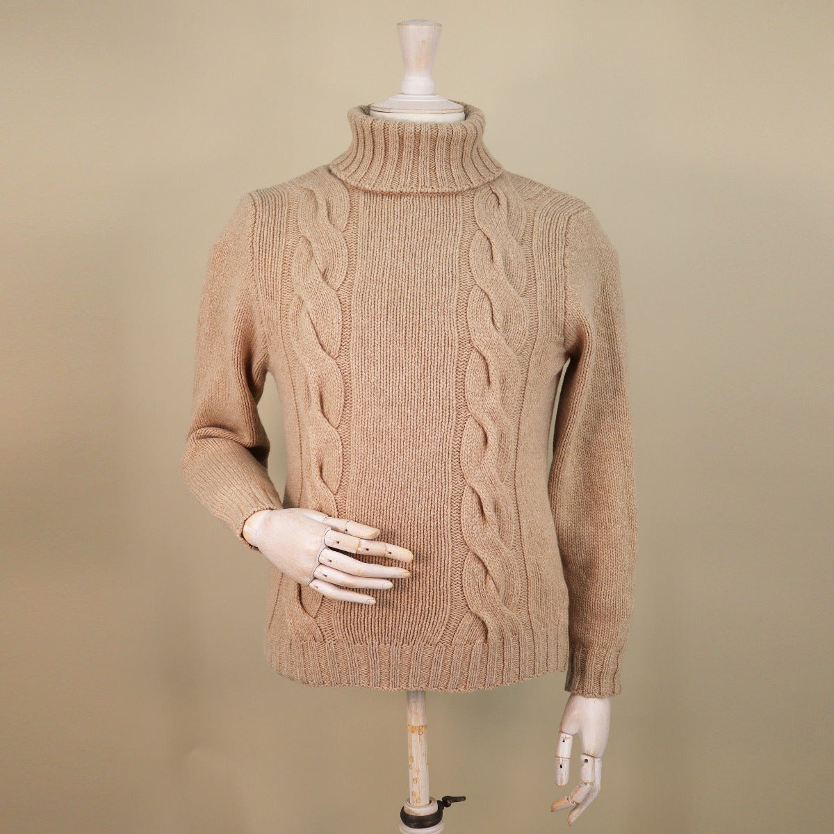 Twin Cable Roll Neck In Natural