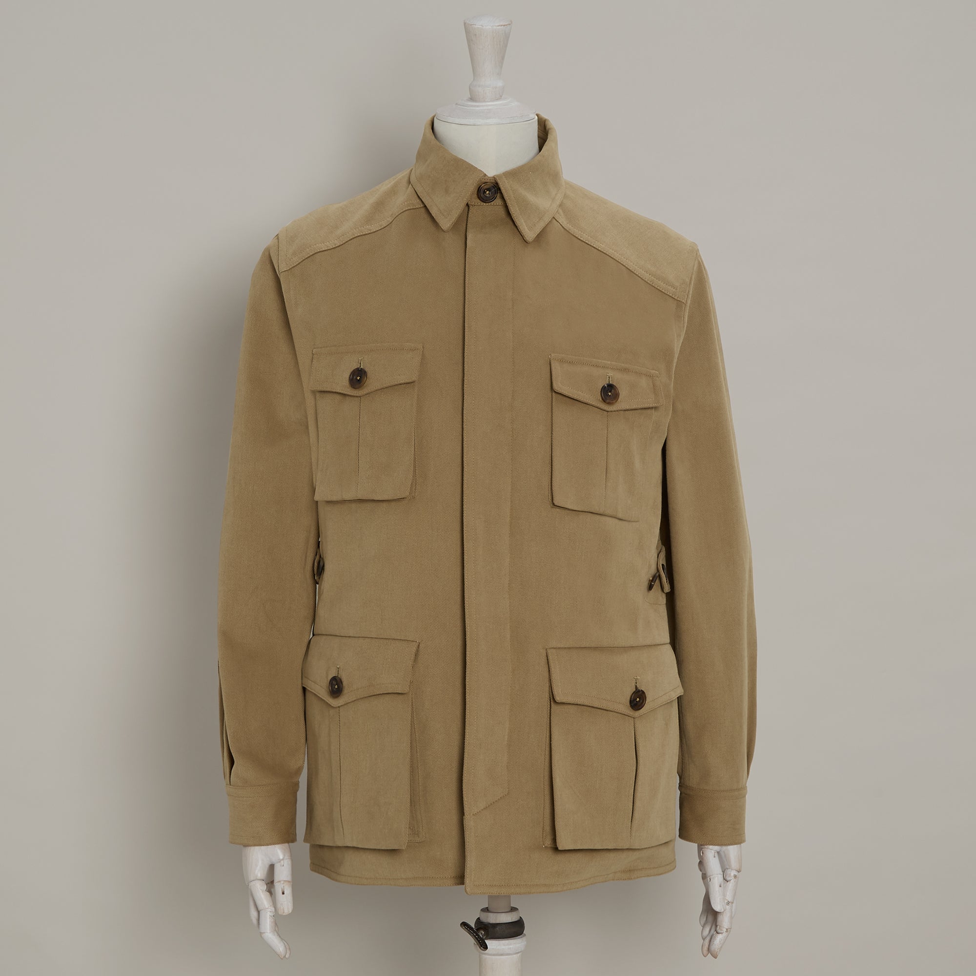 Heavy drill cotton travel jacket in Taupe