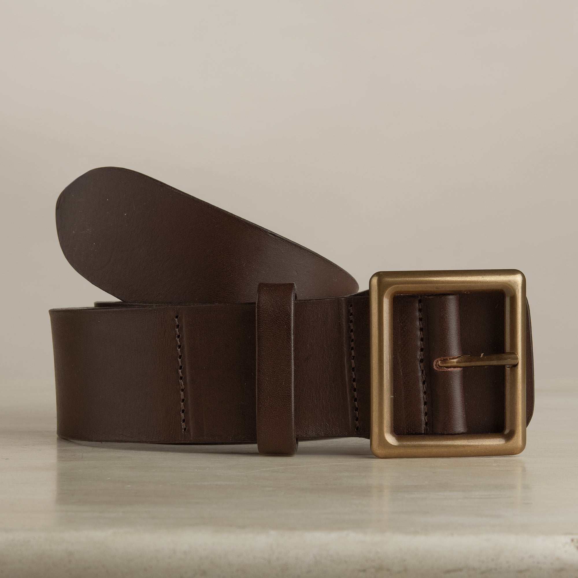 Plain wide leather belt in Dark Brown