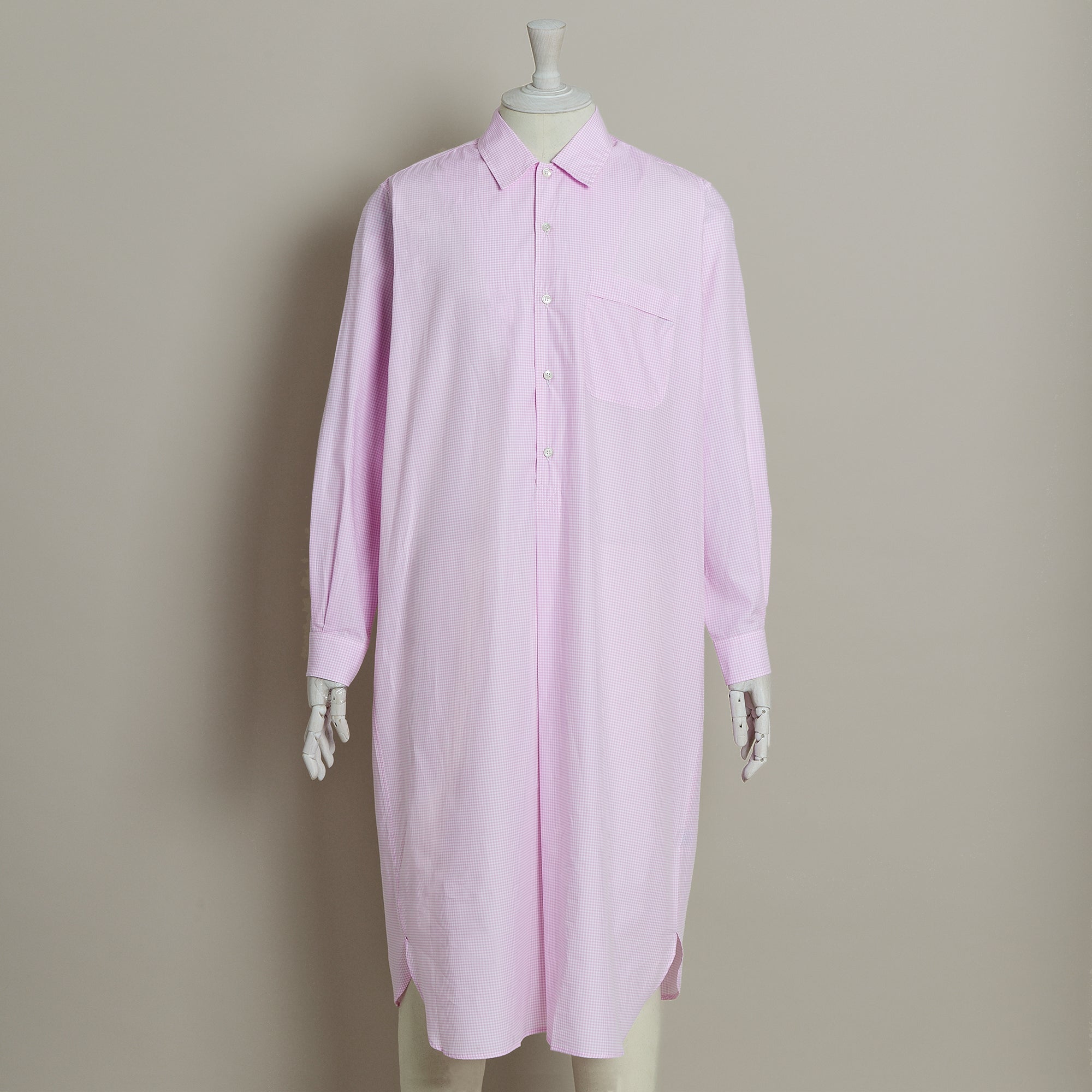 Gingham Check Cotton Nightshirt In Light Pink