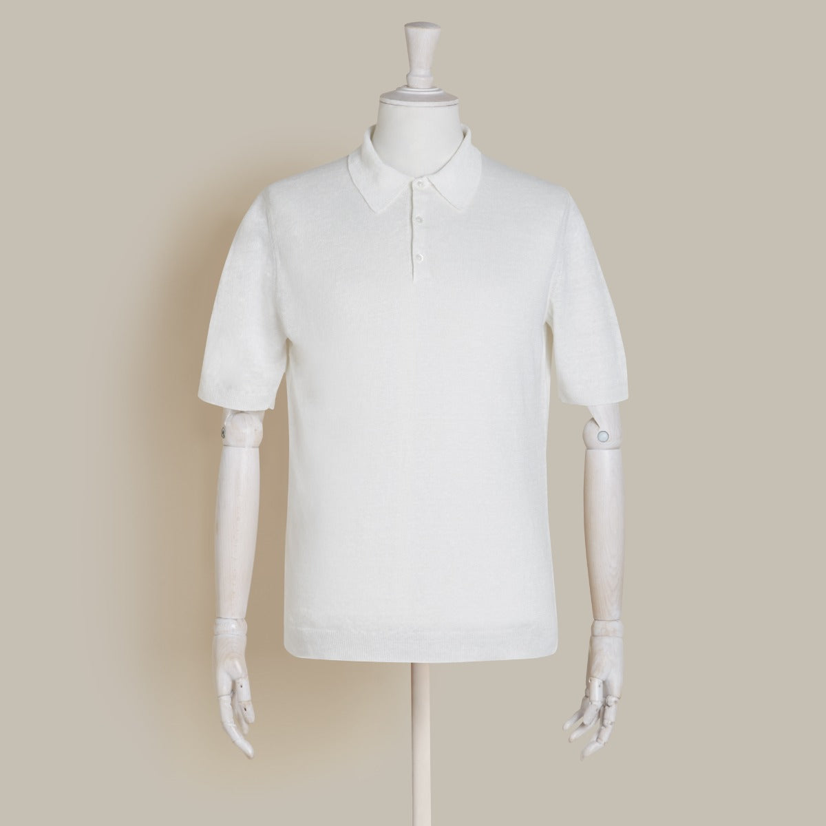 Short Sleeve Knitted Linen Polo Shirt In Off White