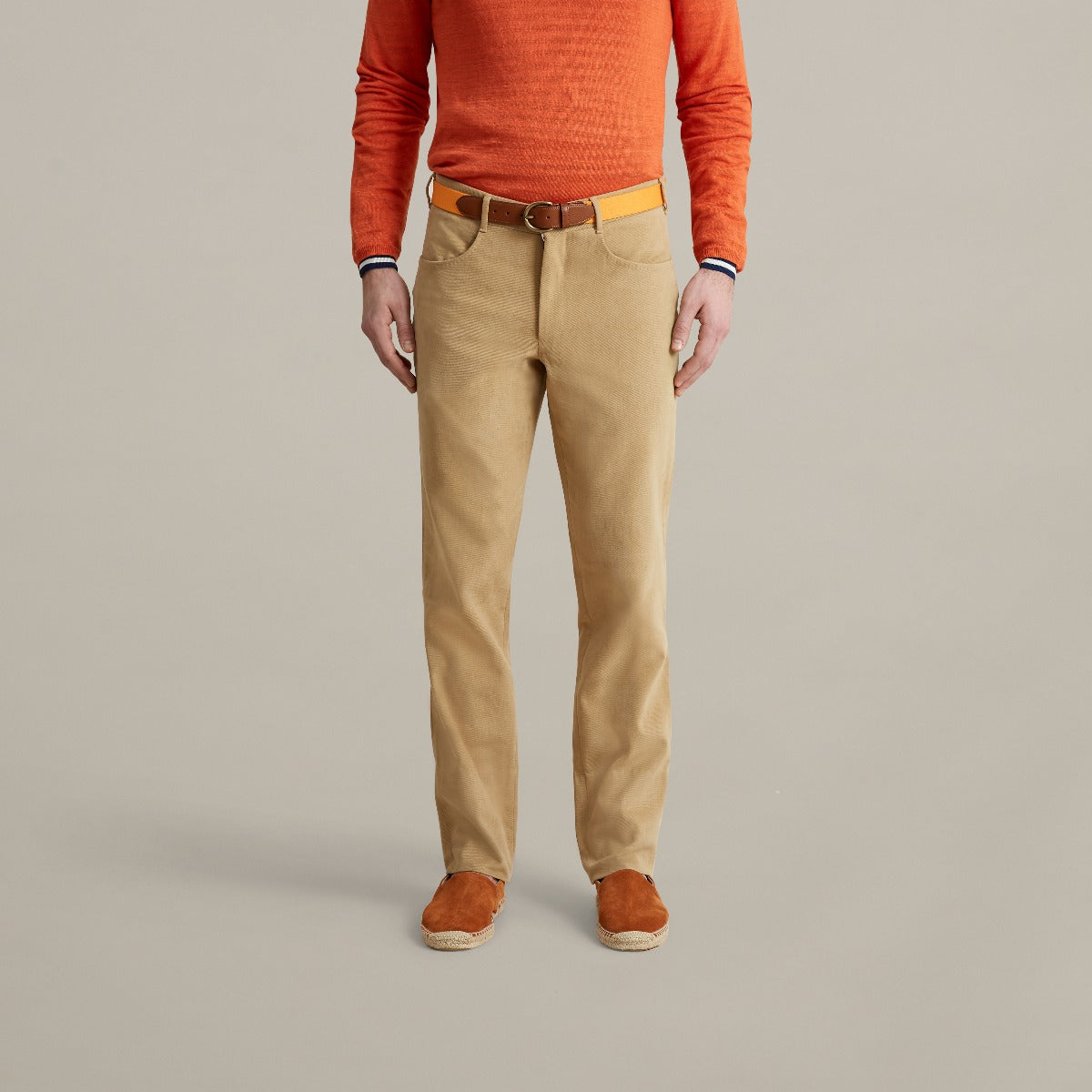 Trouser Style Three In Winter Cotton In Sand