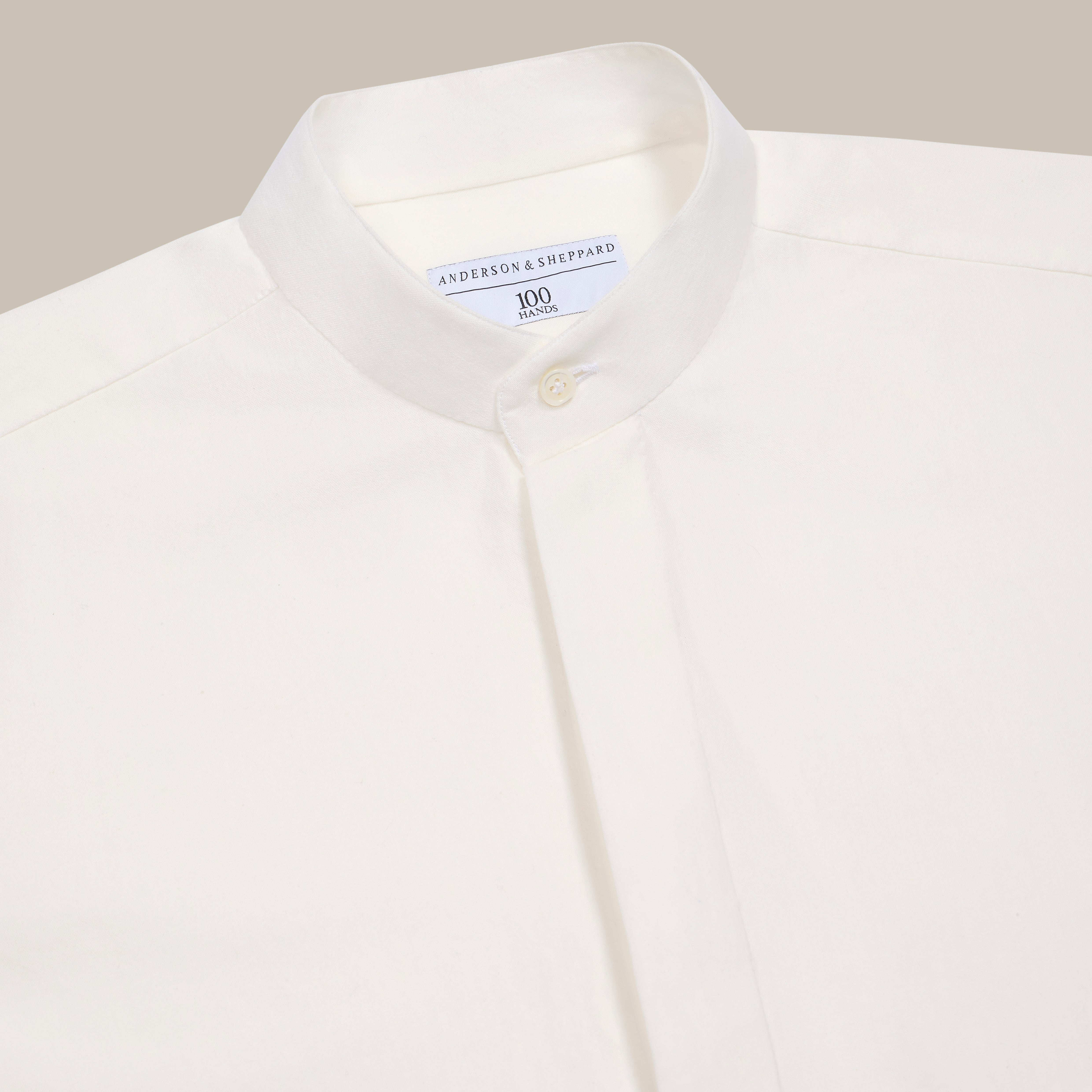100 Hands For Anderson & Sheppard Handmade Collarless Chambray Shirt In White