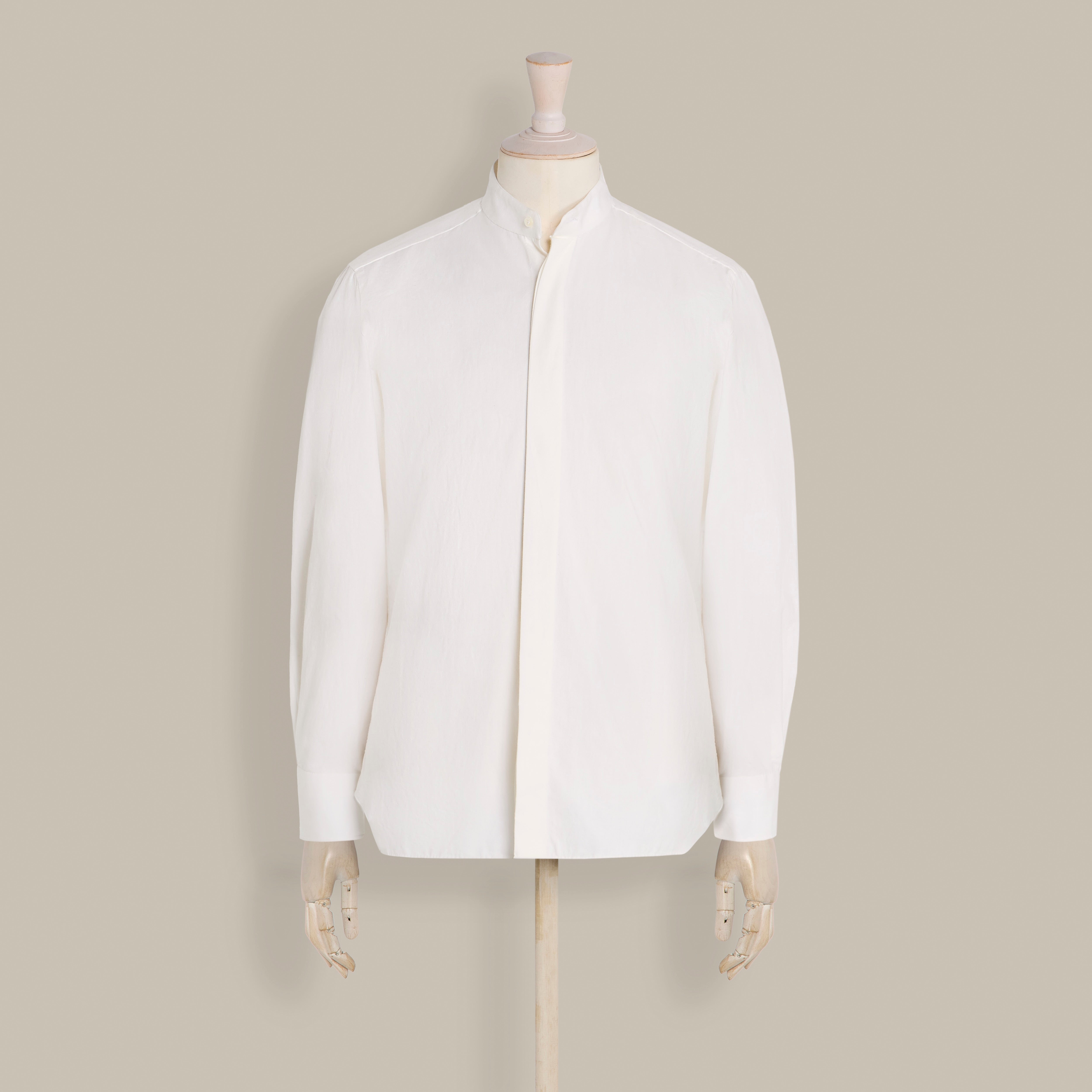 100 Hands For Anderson & Sheppard Handmade Collarless Chambray Shirt In White