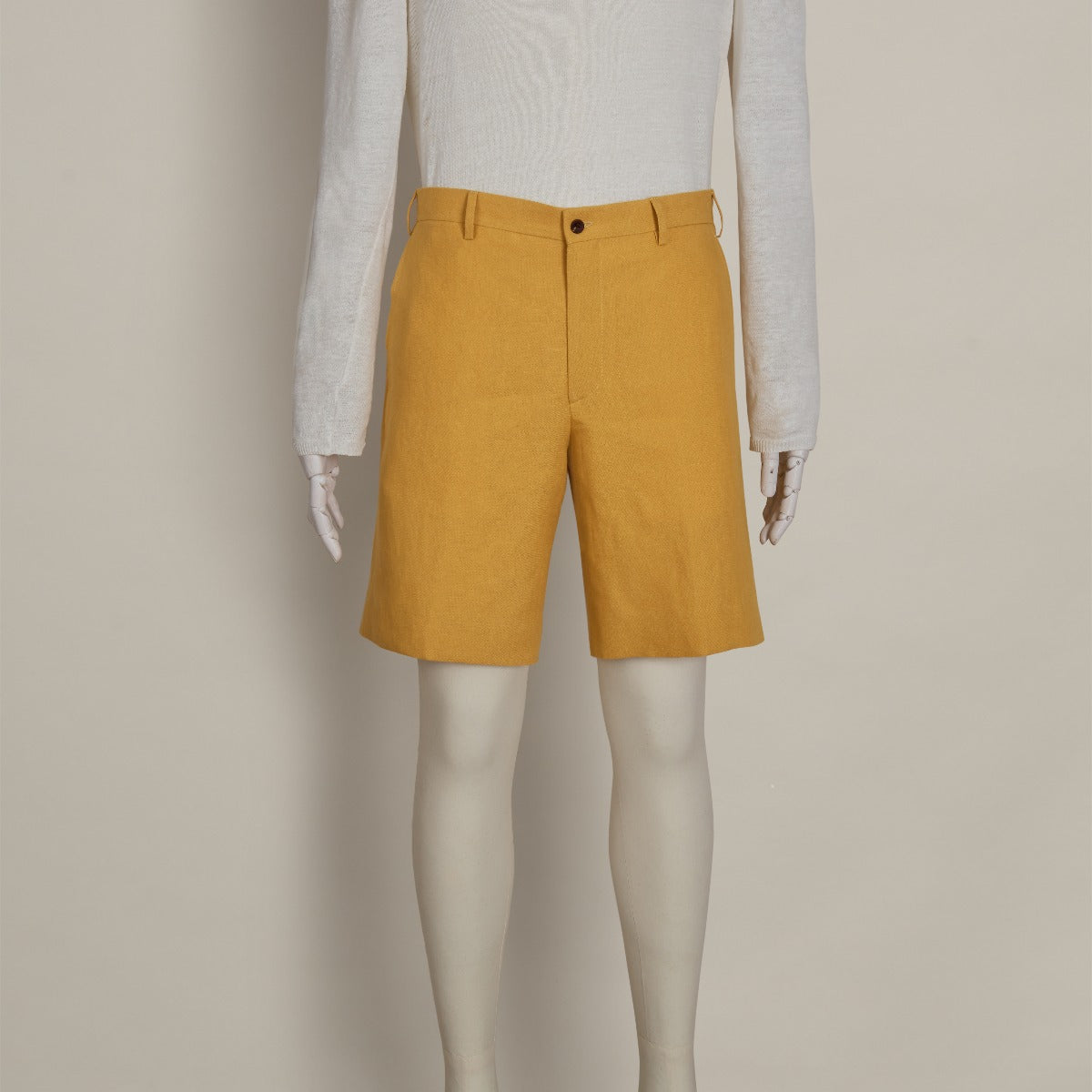 Tailored Linen Beach Shorts In Mustard