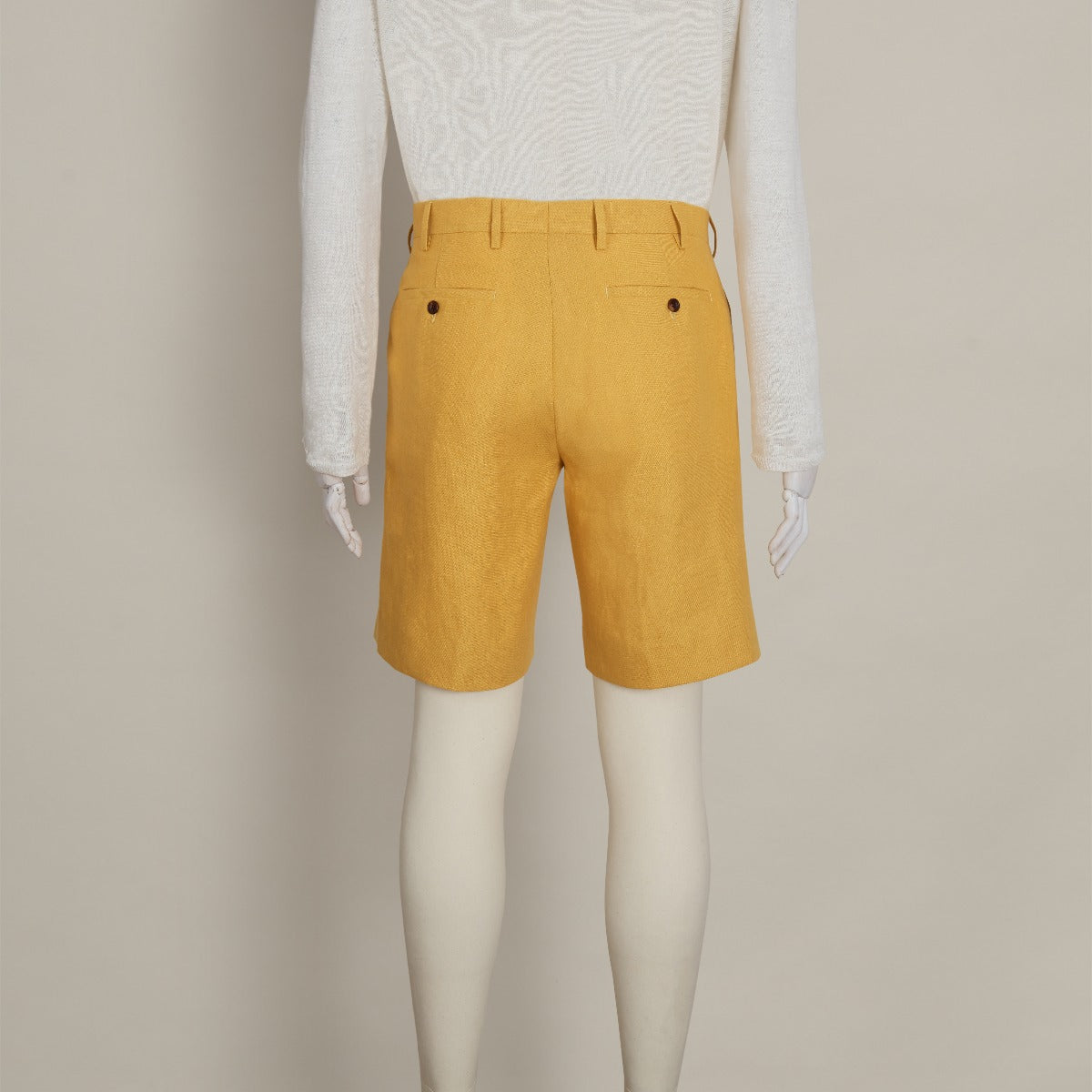 Tailored Linen Beach Shorts In Mustard