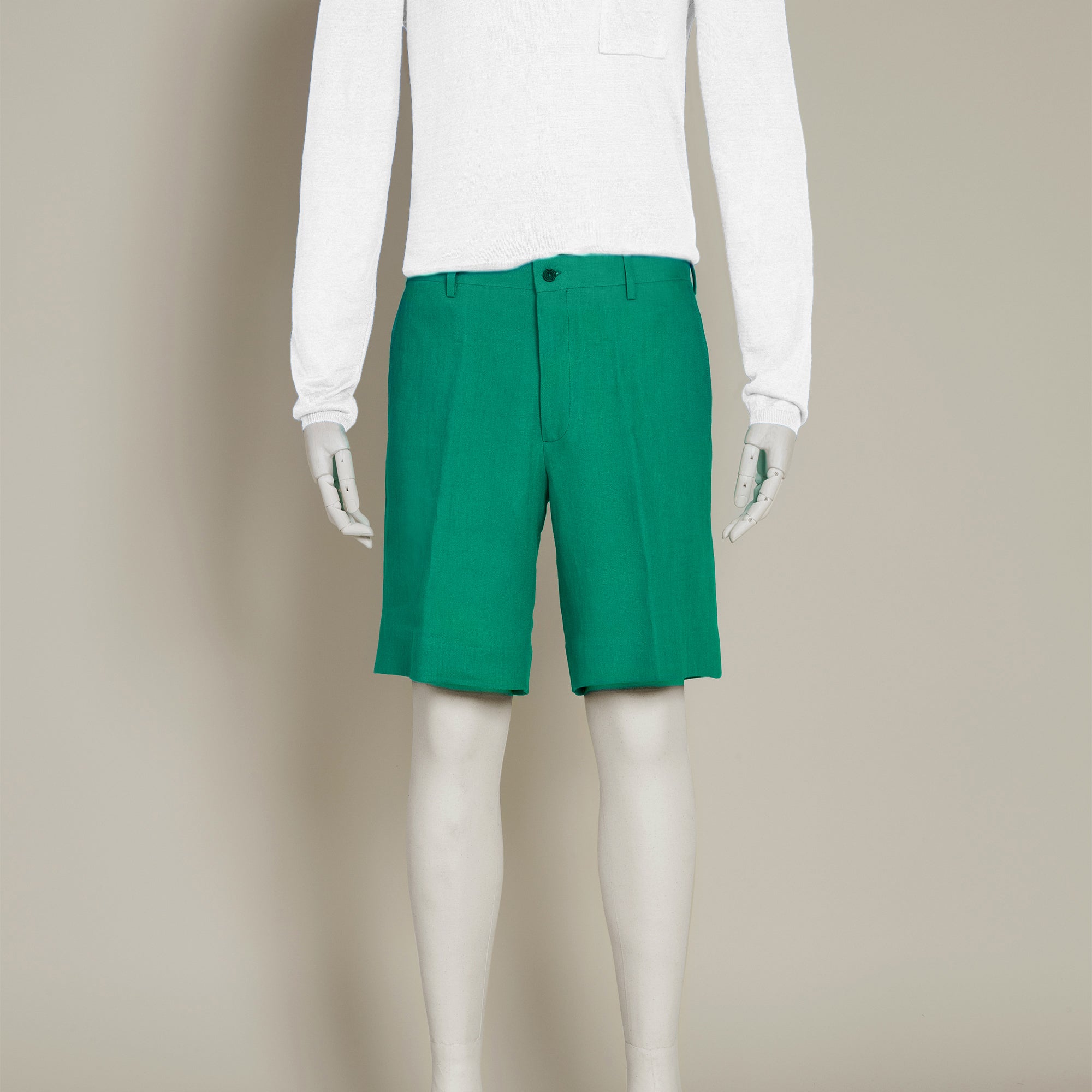 Tailored Linen Beach Shorts In Emerald