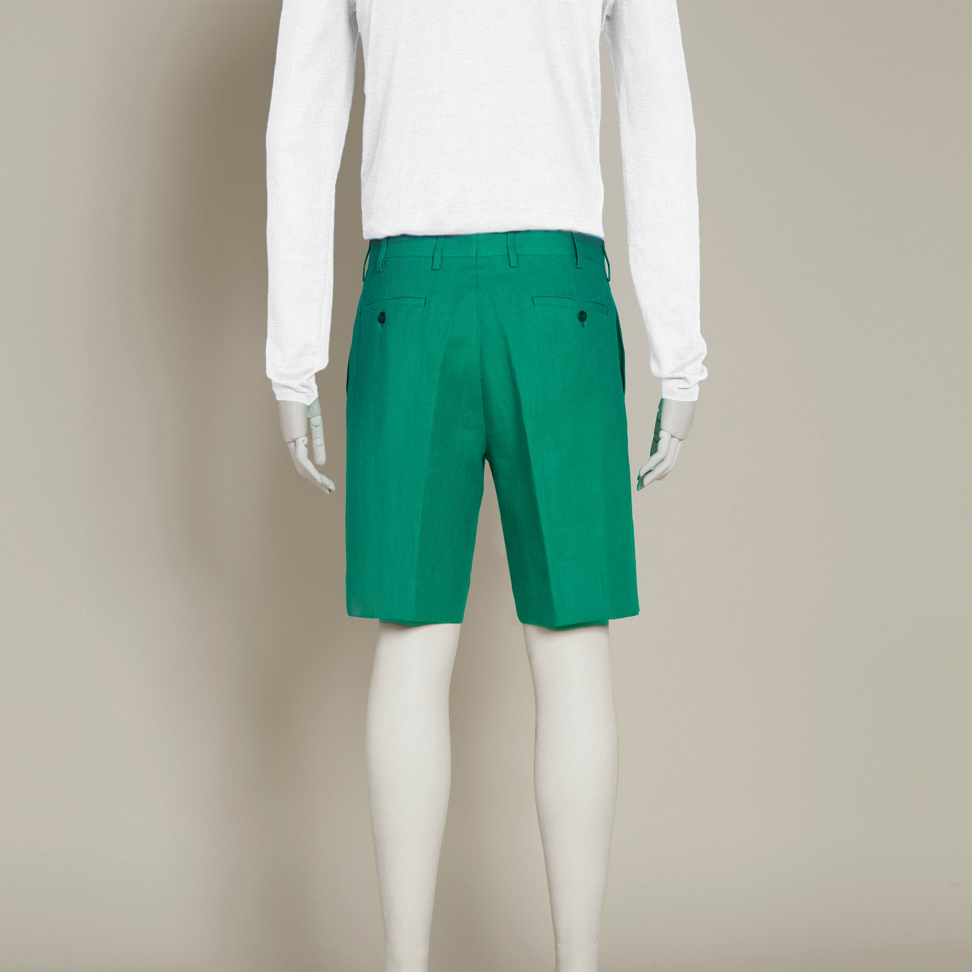 Tailored Linen Beach Shorts In Emerald