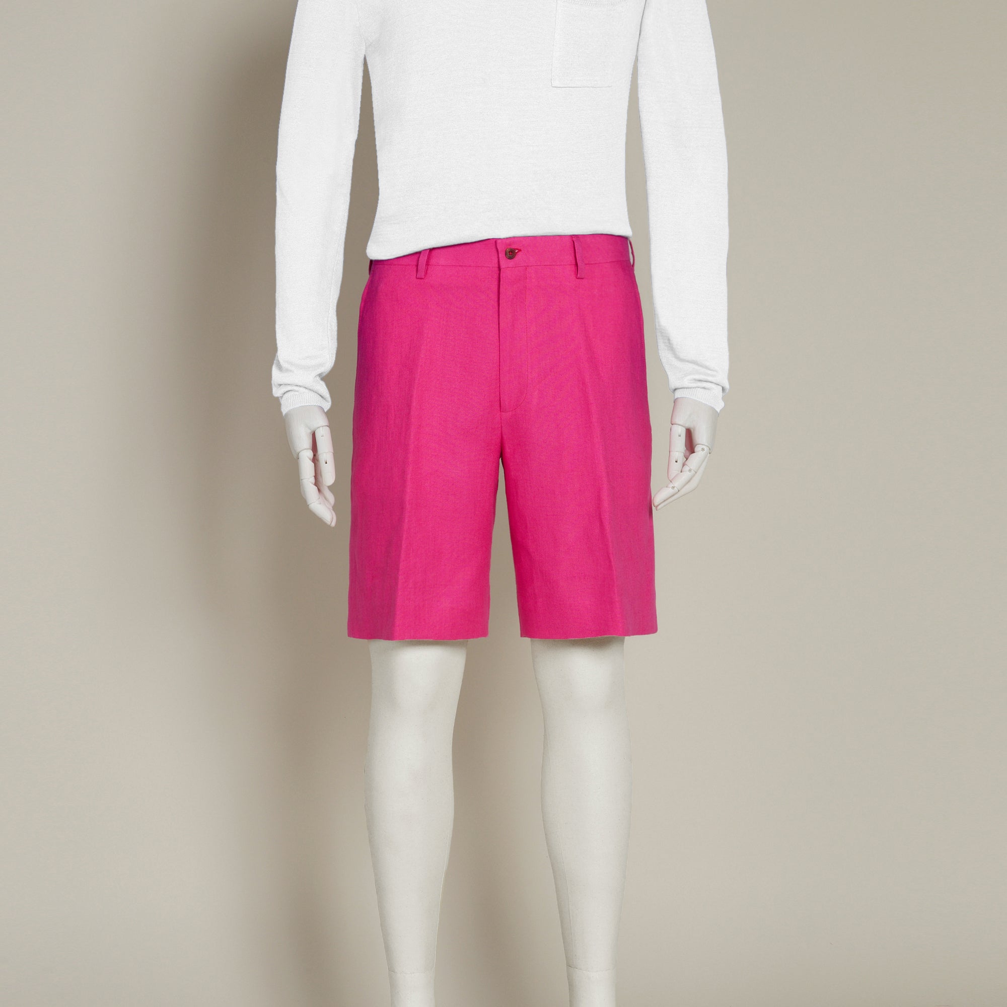 Tailored Linen Beach Shorts In Fuchsia