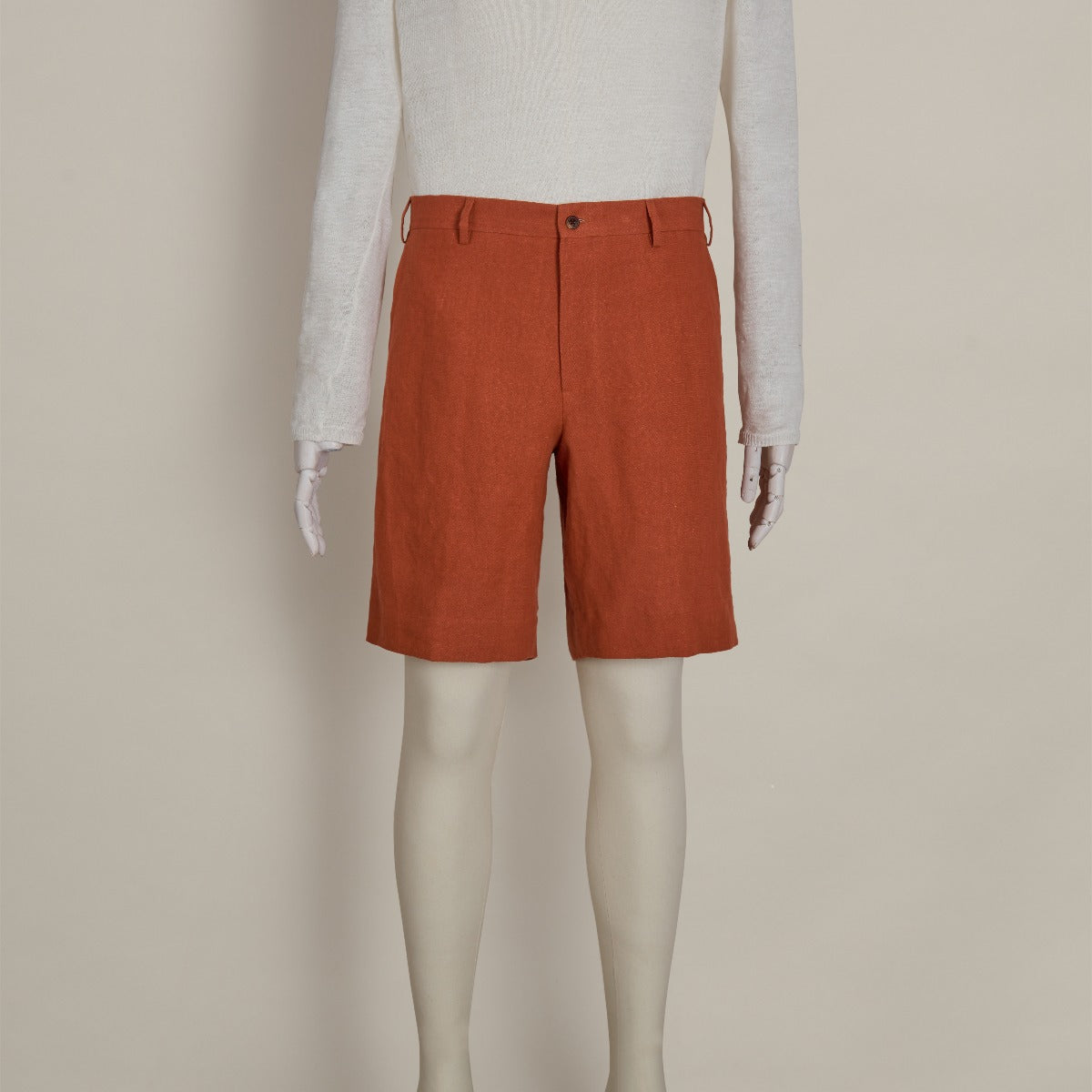 Tailored Linen Beach Shorts In Brick