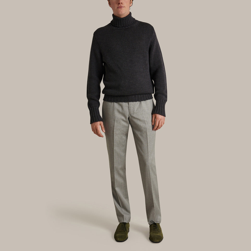 Roll Neck Merino Pullover in Charcoal