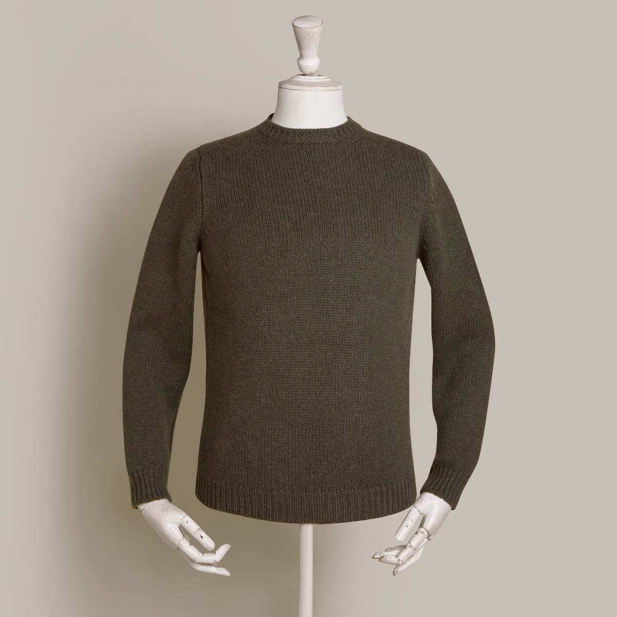 12Ply Plain Knit Cashmere Sweater In Khaki