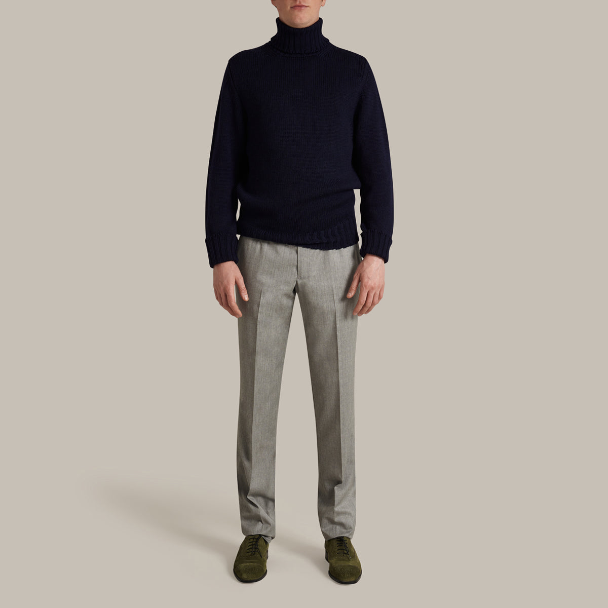 Roll Neck Merino Pullover In Navy