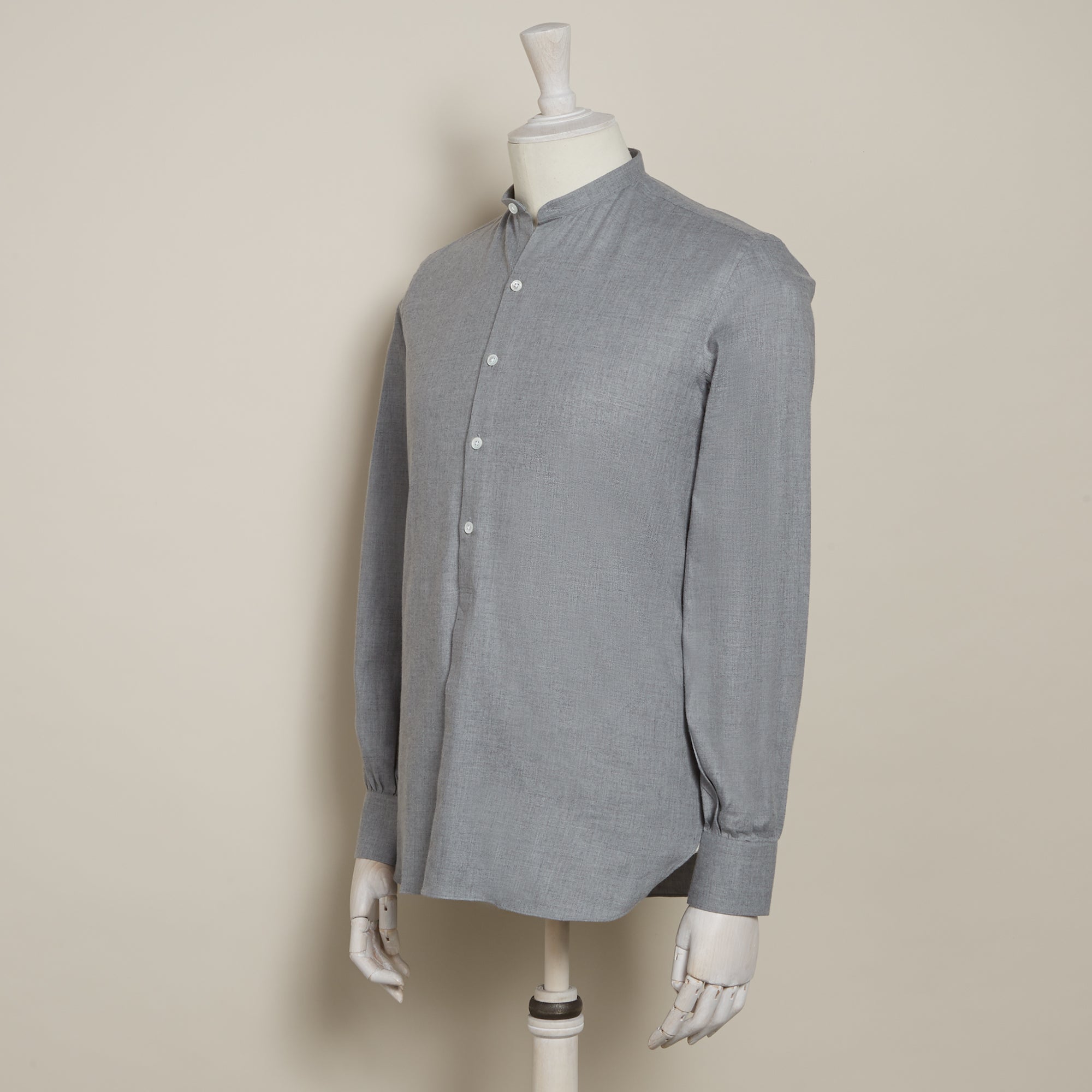 Cashmerello Collarless Pleat Front Shirt In Grey