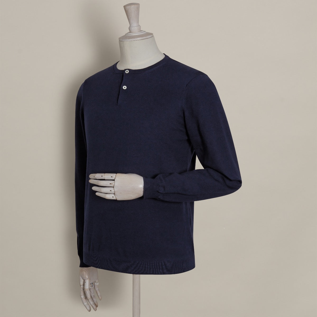 Knitted Cotton Henley Shirt In Navy