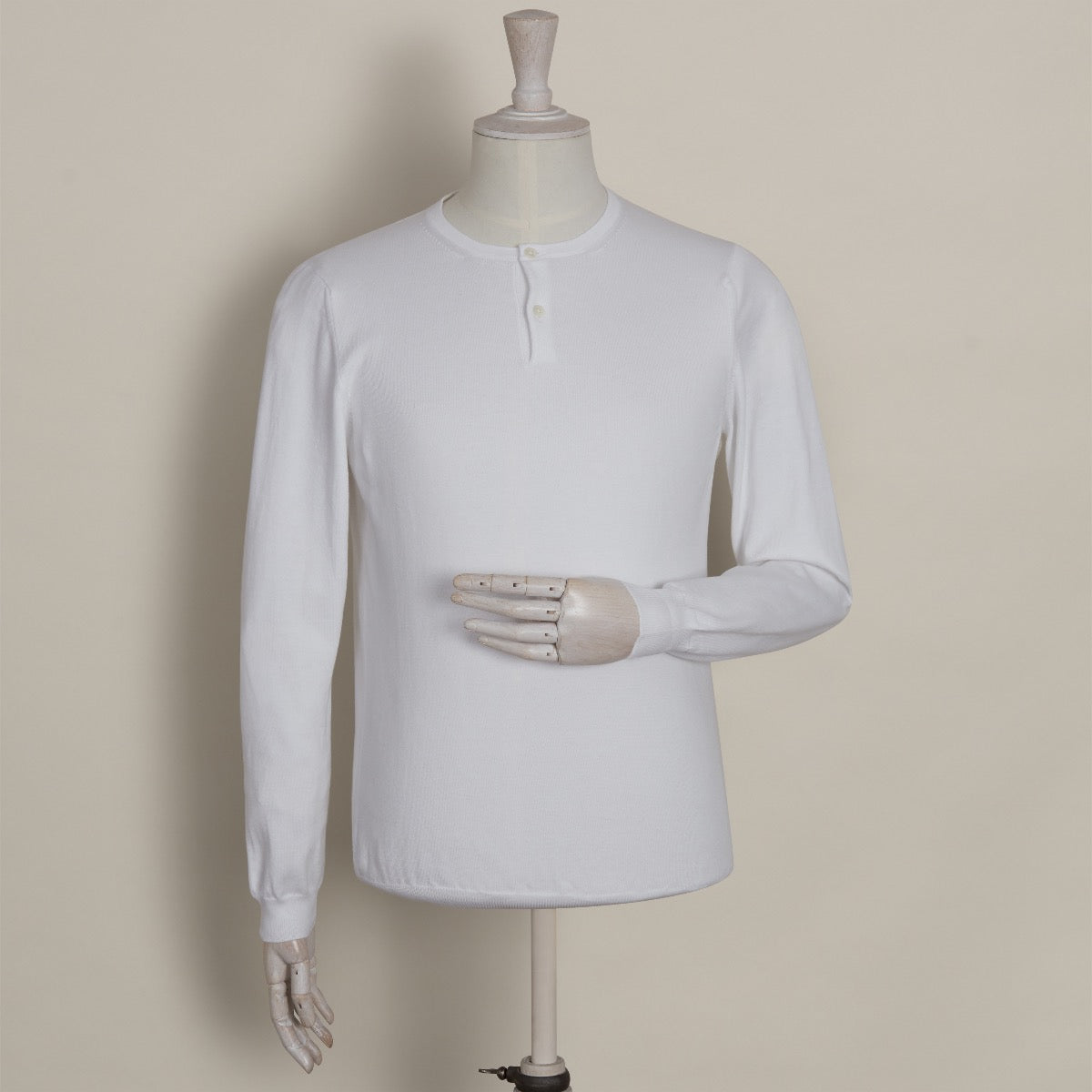 Knitted Cotton Henley Shirt In White