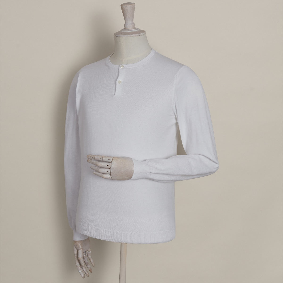 Knitted Cotton Henley Shirt In White