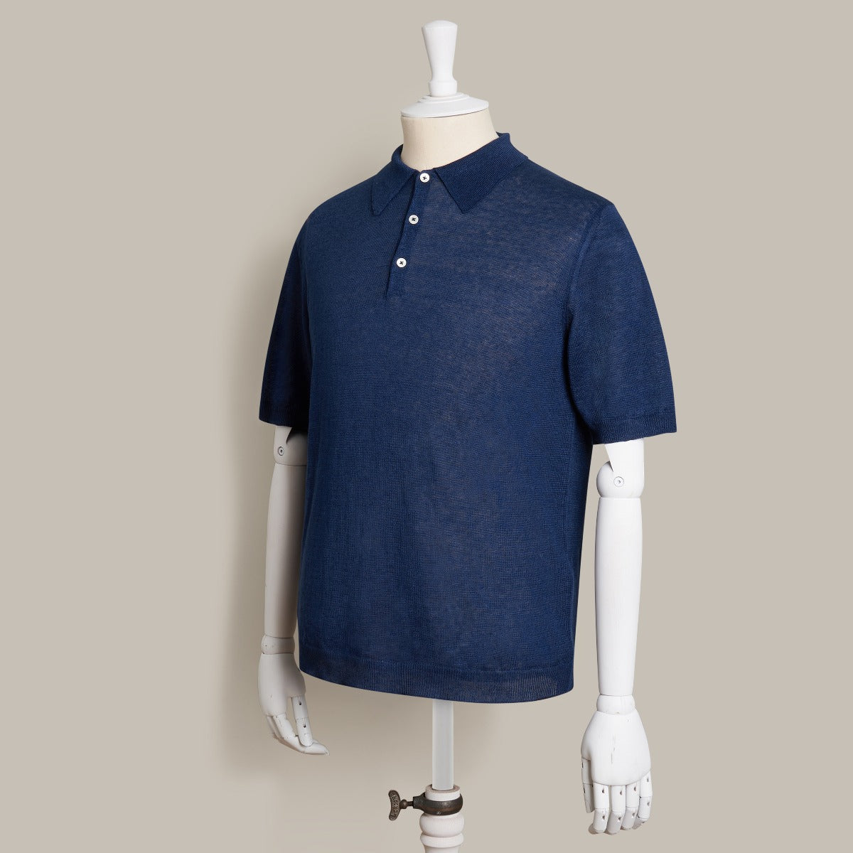 Short Sleeve Knitted Linen Polo Shirt In CREAM