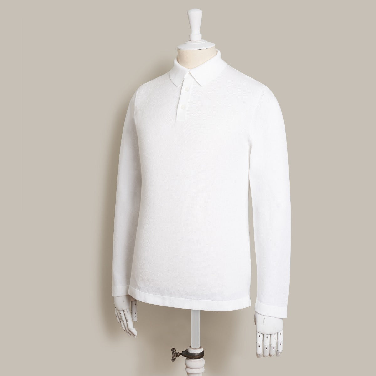 Long Sleeve Knitted Polo Shirt In White