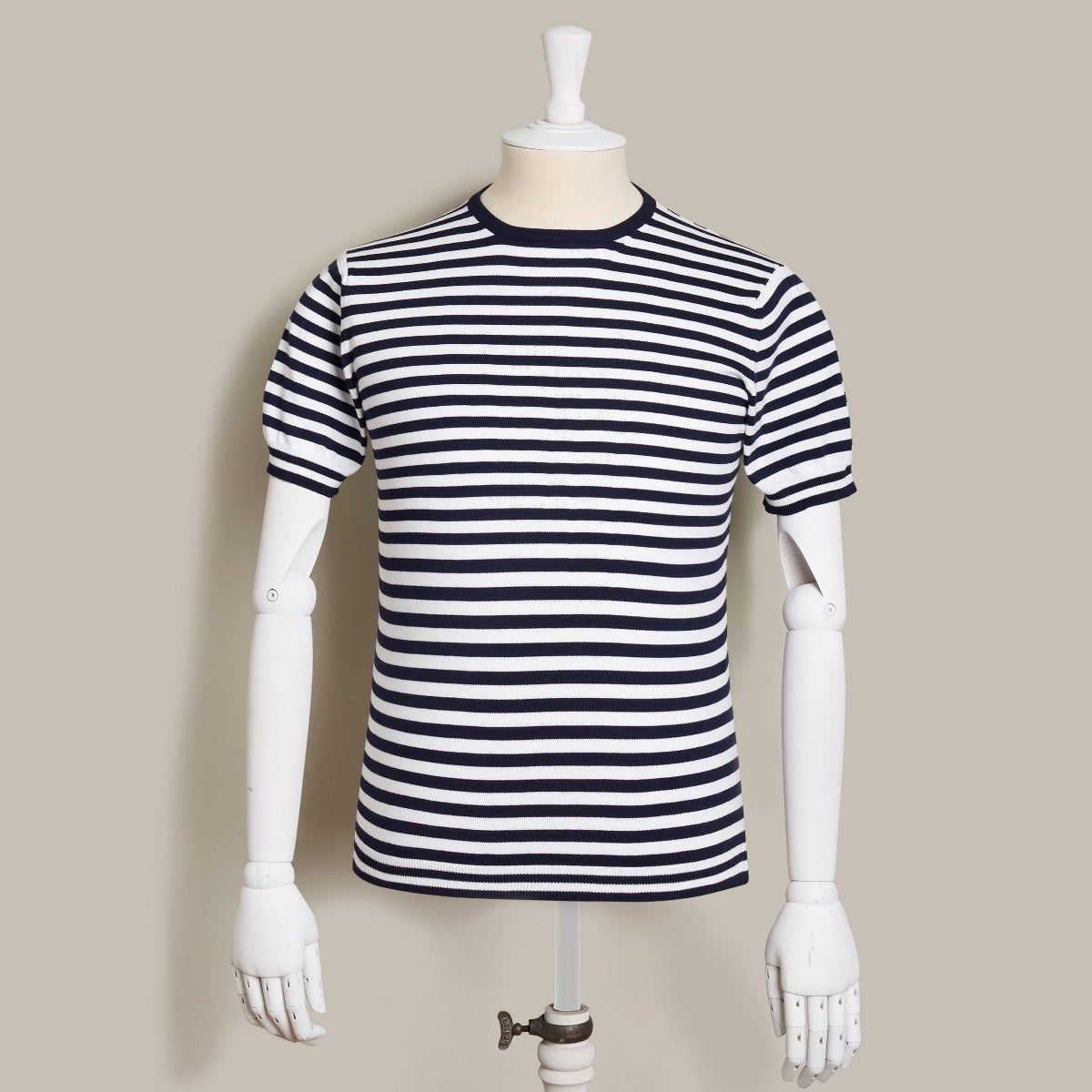 Short Sleeve Knitted Striped T-Shirt In Navy