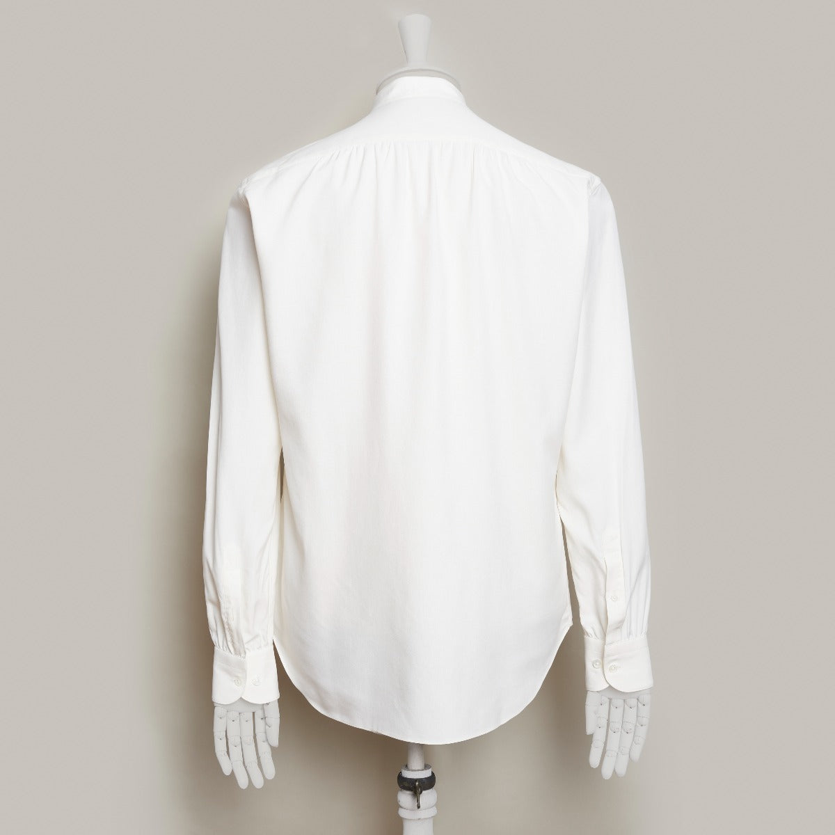 Silk Collarless Shirt With Fly Front In Light Cream