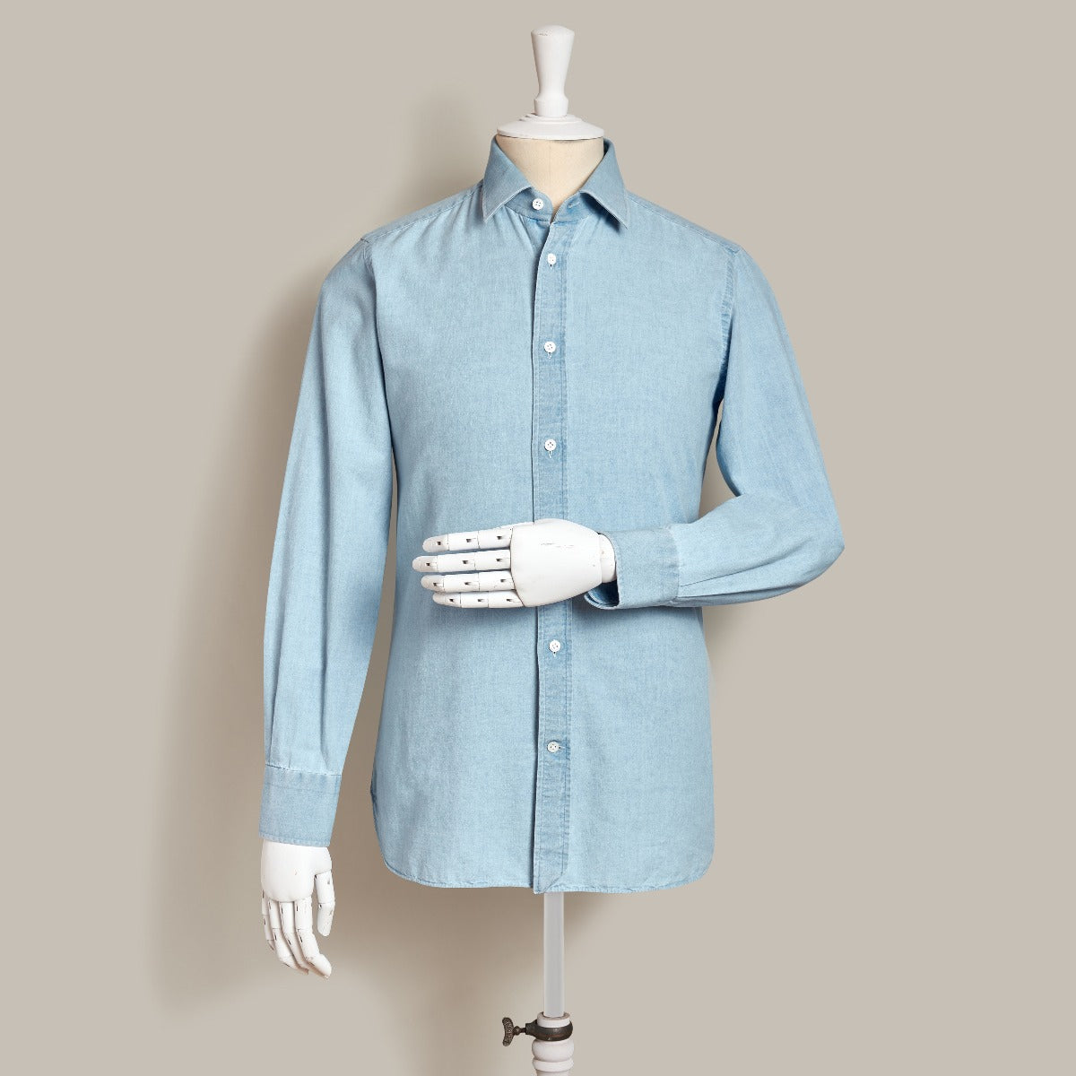 100 Hands For Anderson & Sheppard Handmade Chambray Shirt In Light Sky