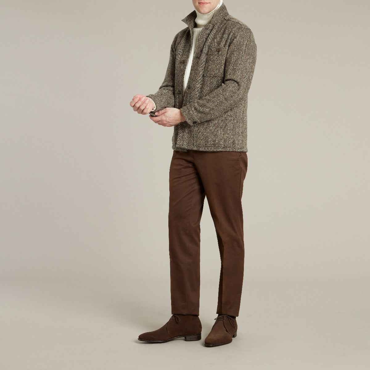 Artisan Woven Herringbone Jacket No. 2 In Light Brown