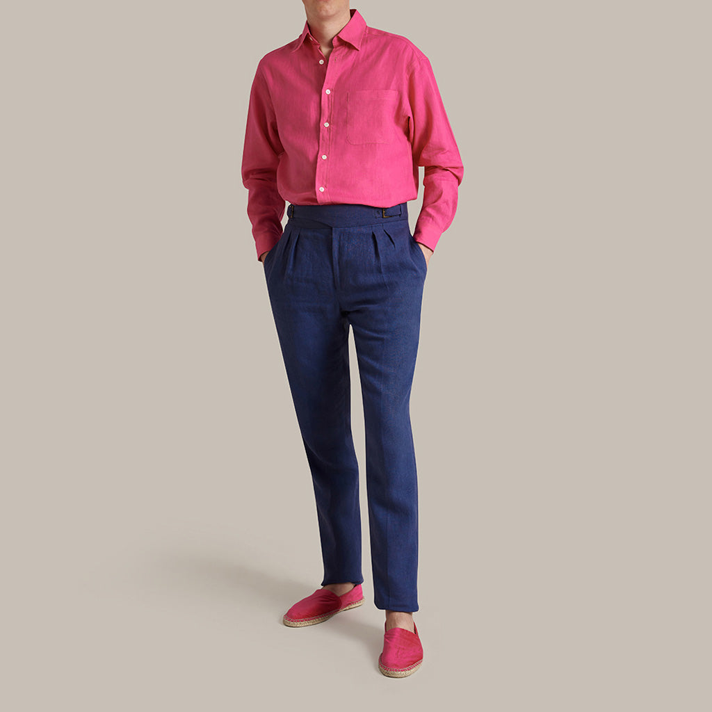 Classic Fit Linen Shirt In Fuchsia