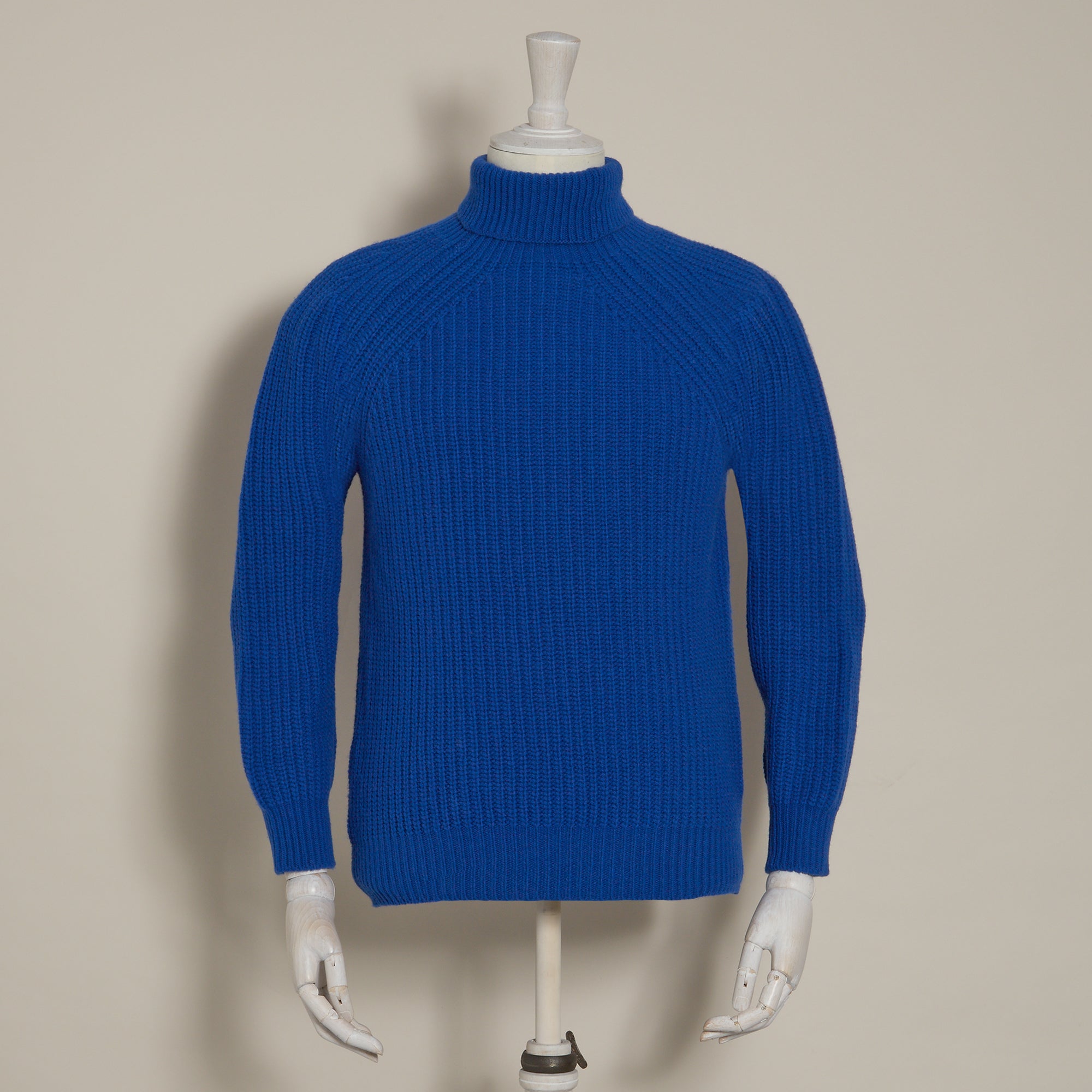 Electric Blue Wool And Cashmere Blend Roll Neck Sweater