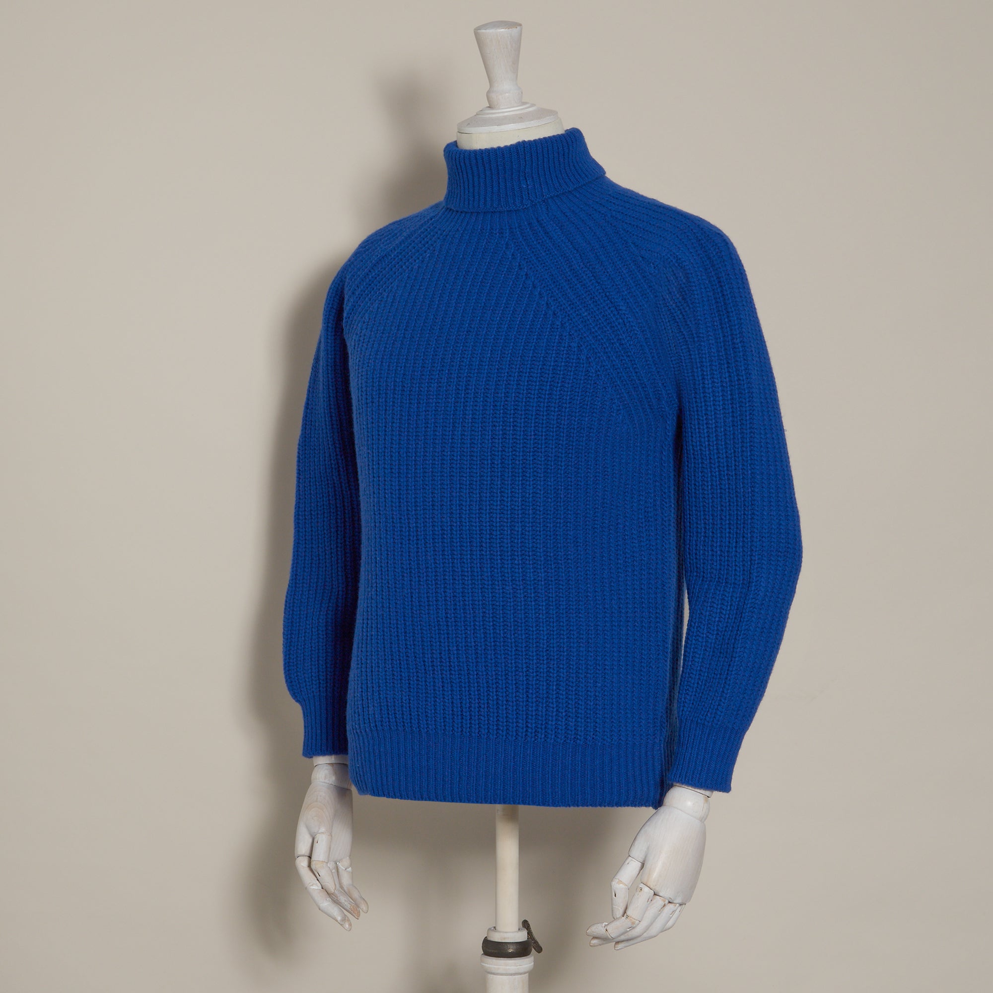 Electric Blue Wool And Cashmere Blend Roll Neck Sweater