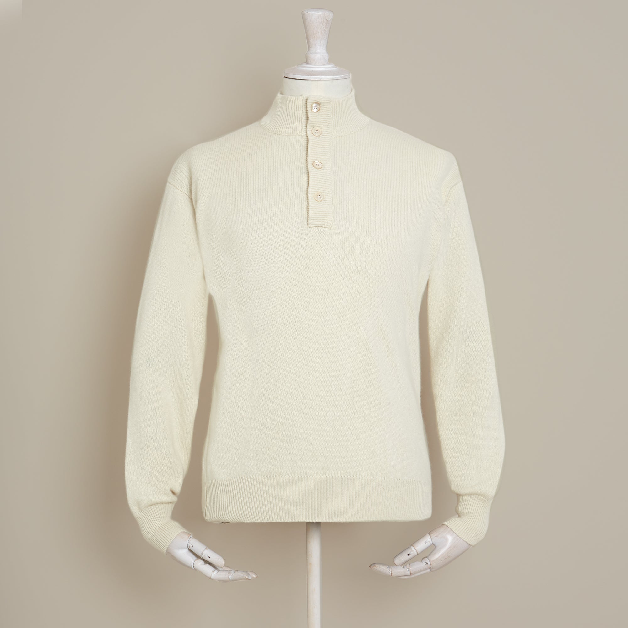 Heavyweight Cashmere Button Neck Sweater In Cream