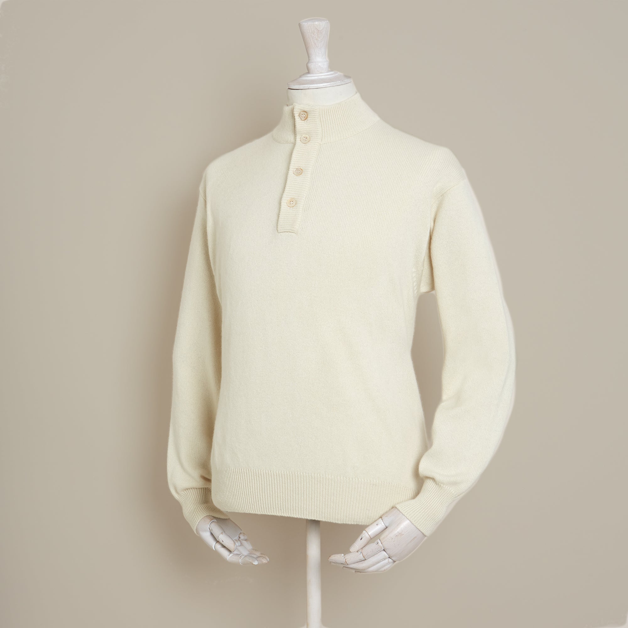 Heavyweight Cashmere Button Neck Sweater In Cream