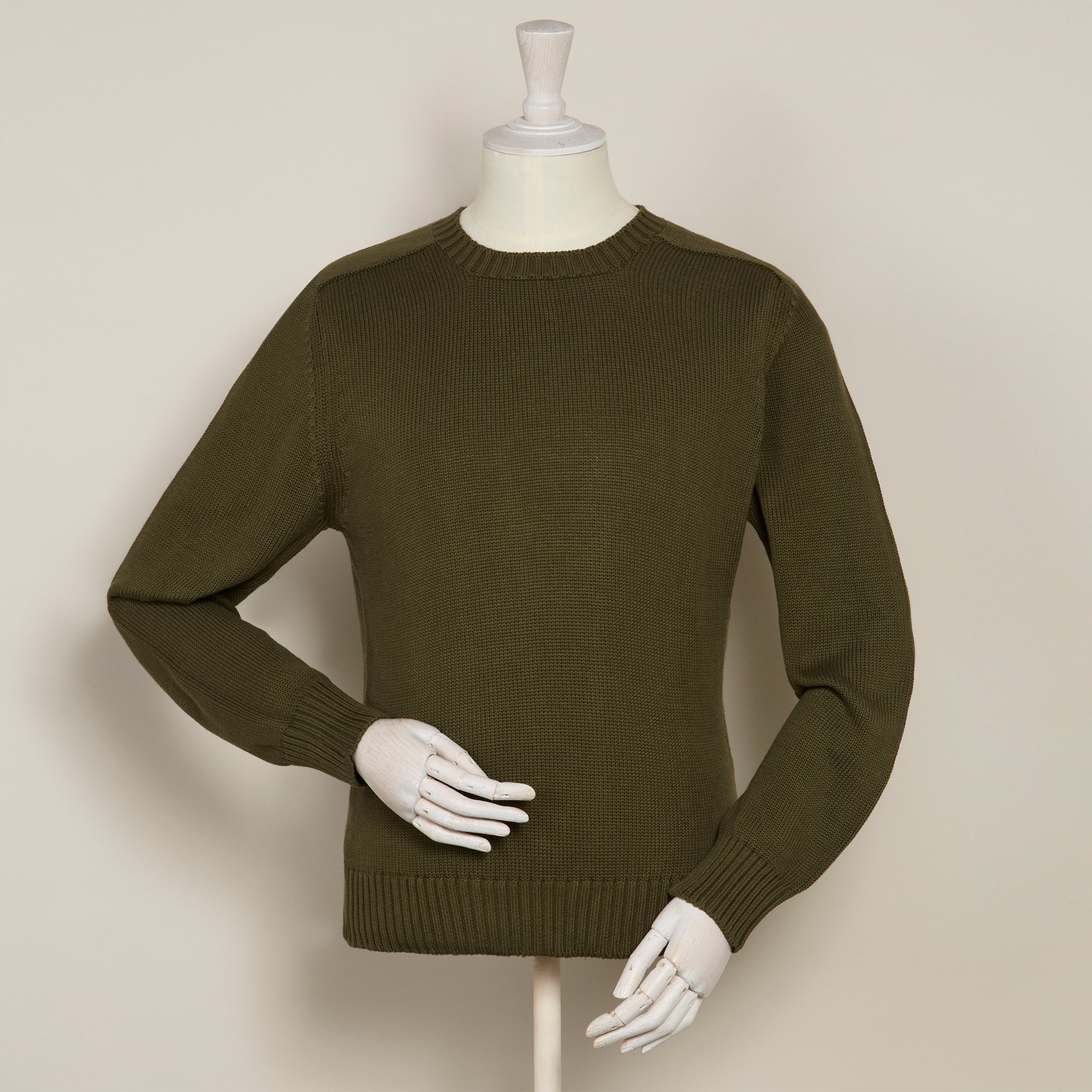 Saddle Shoulder Cotton Sweater In Green