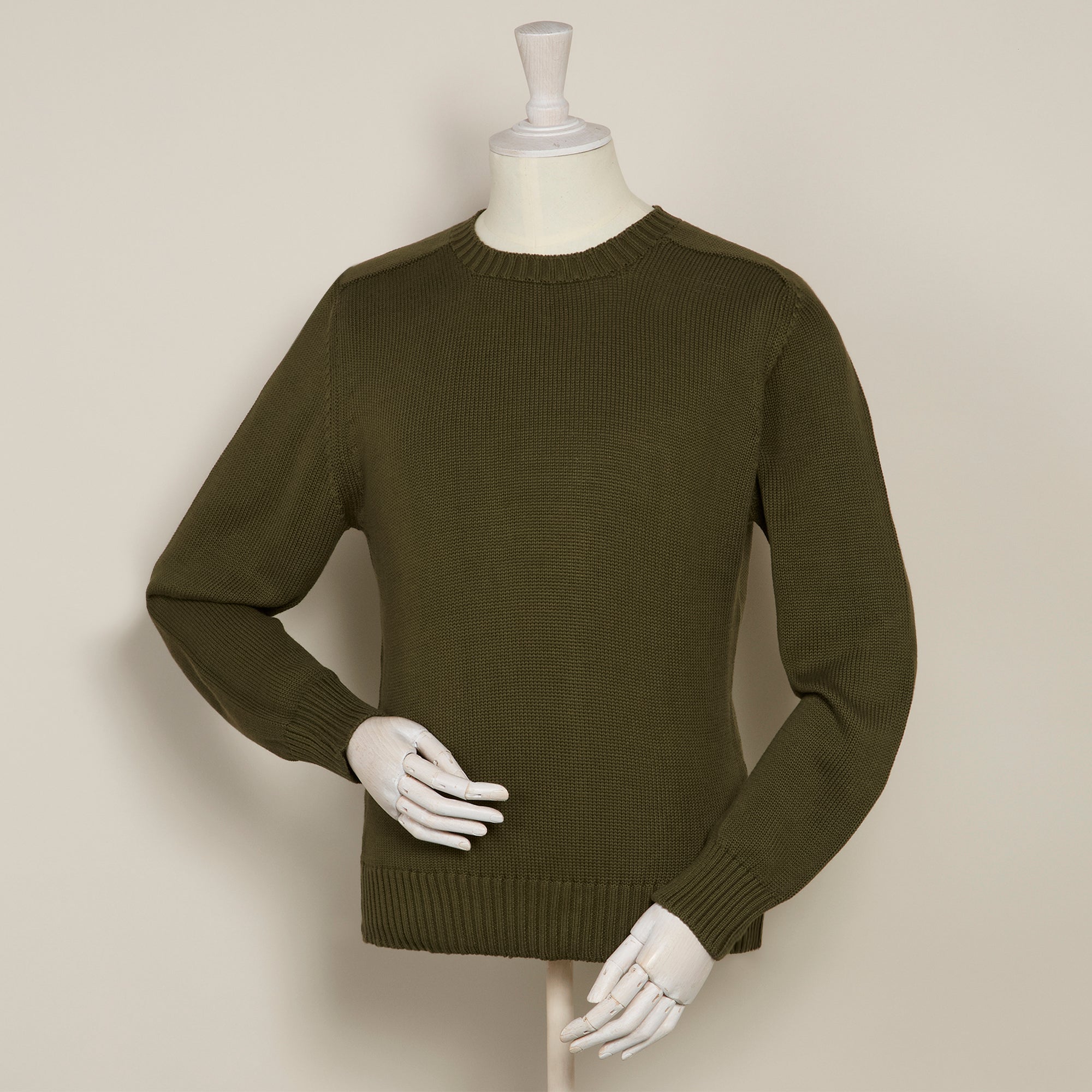 Saddle Shoulder Cotton Sweater In Green