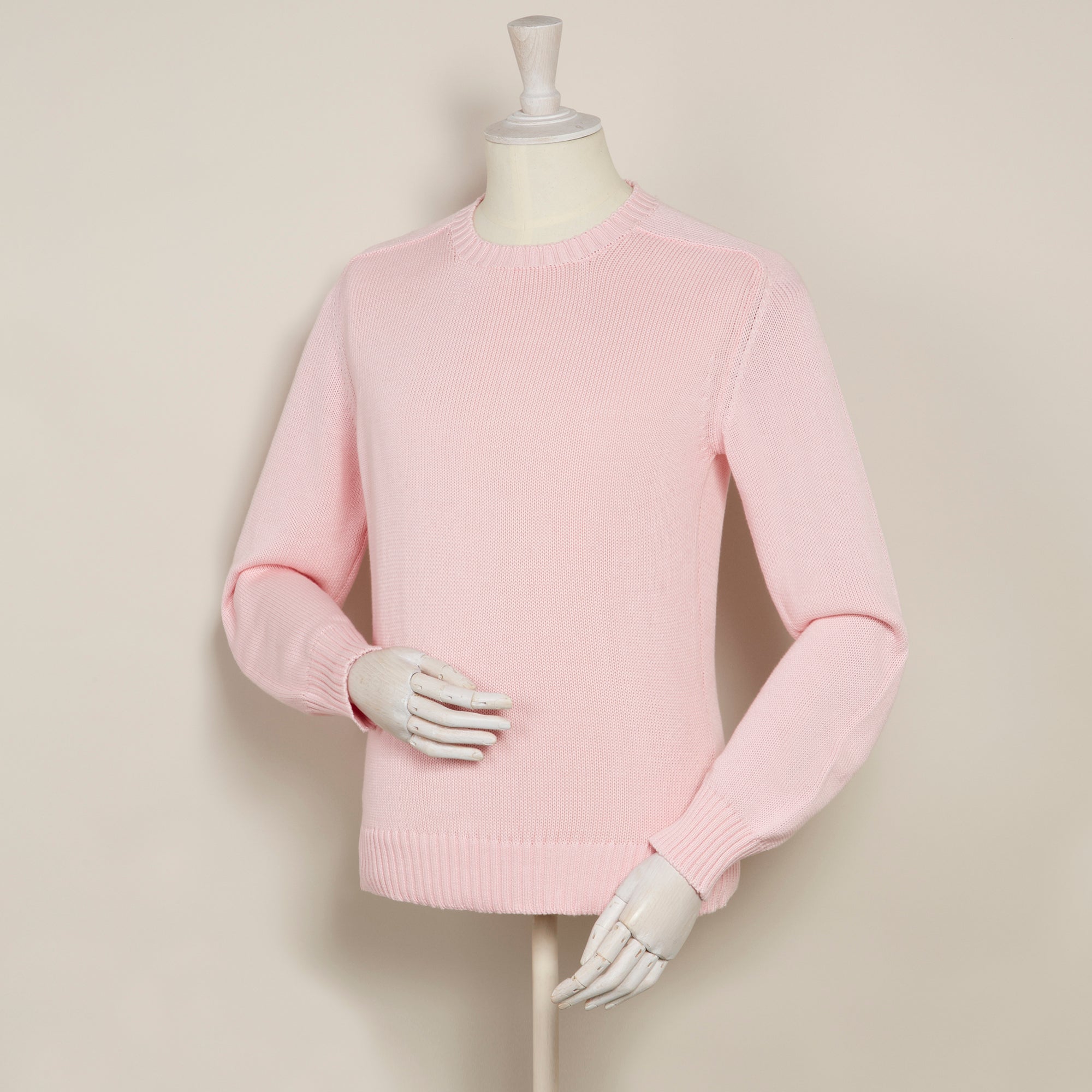 Cotton crew neck sweater in Light Pink