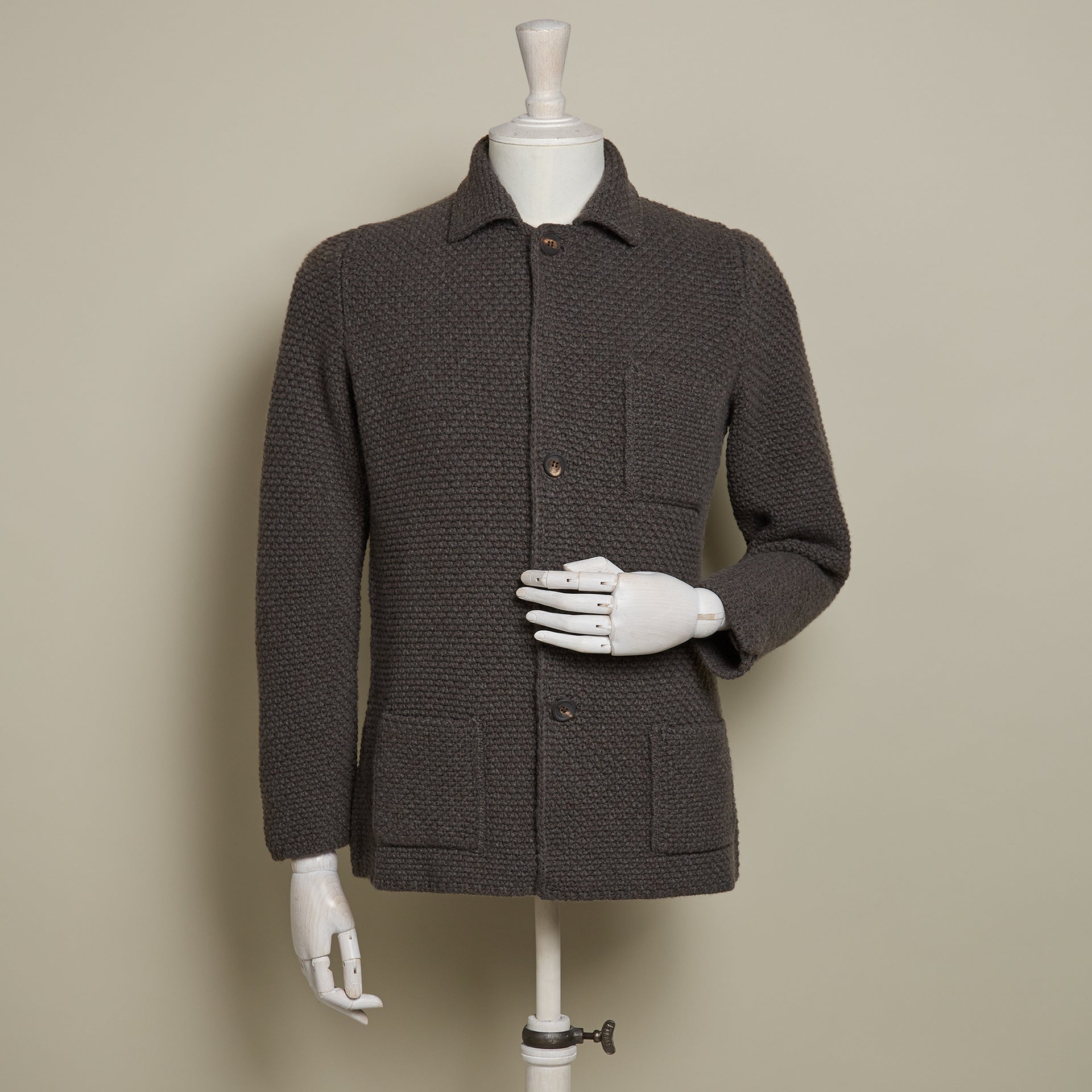 Single Breasted Cashmere Merino Knitted Jacket Chocolate