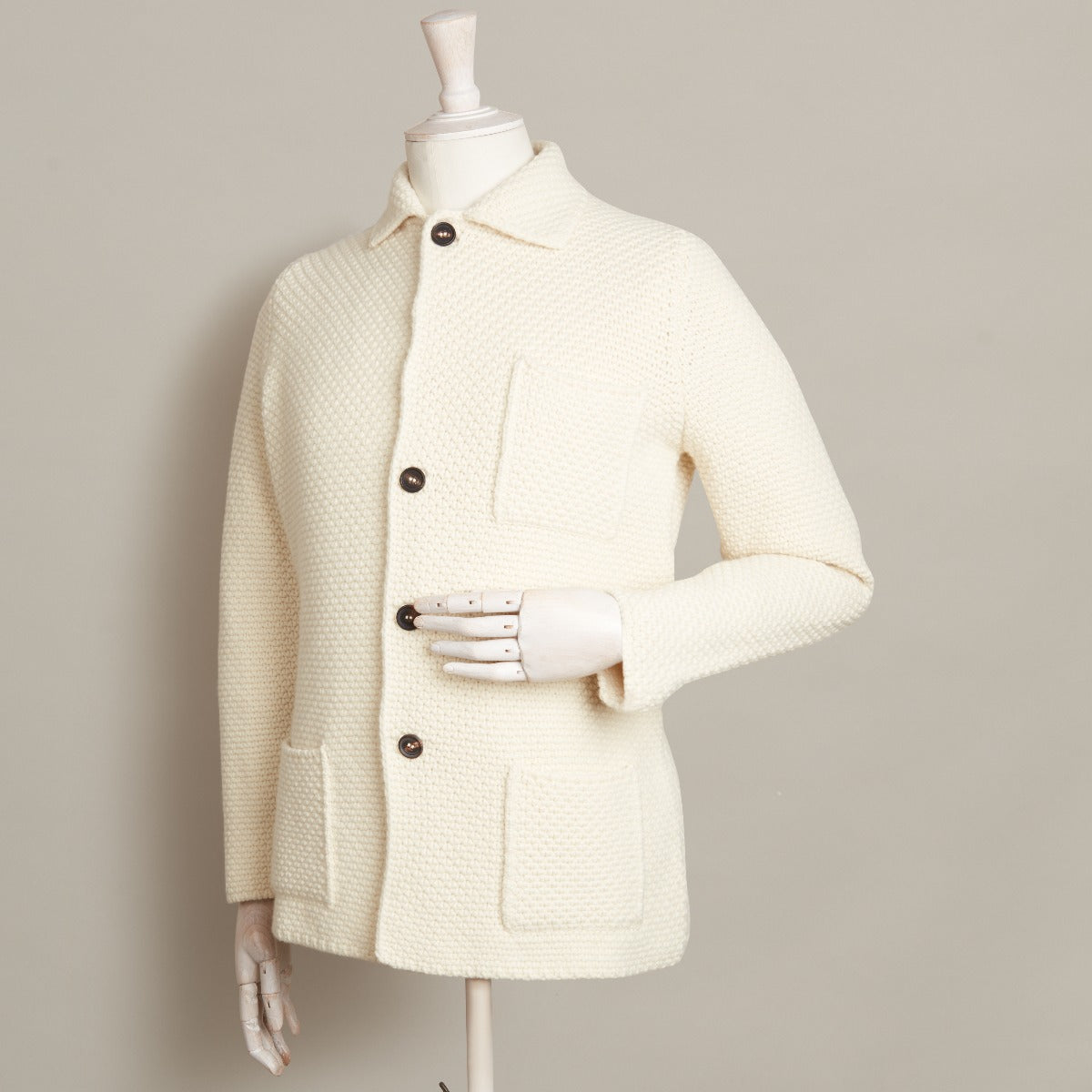 Single Breasted Knitted Jacket In Cream