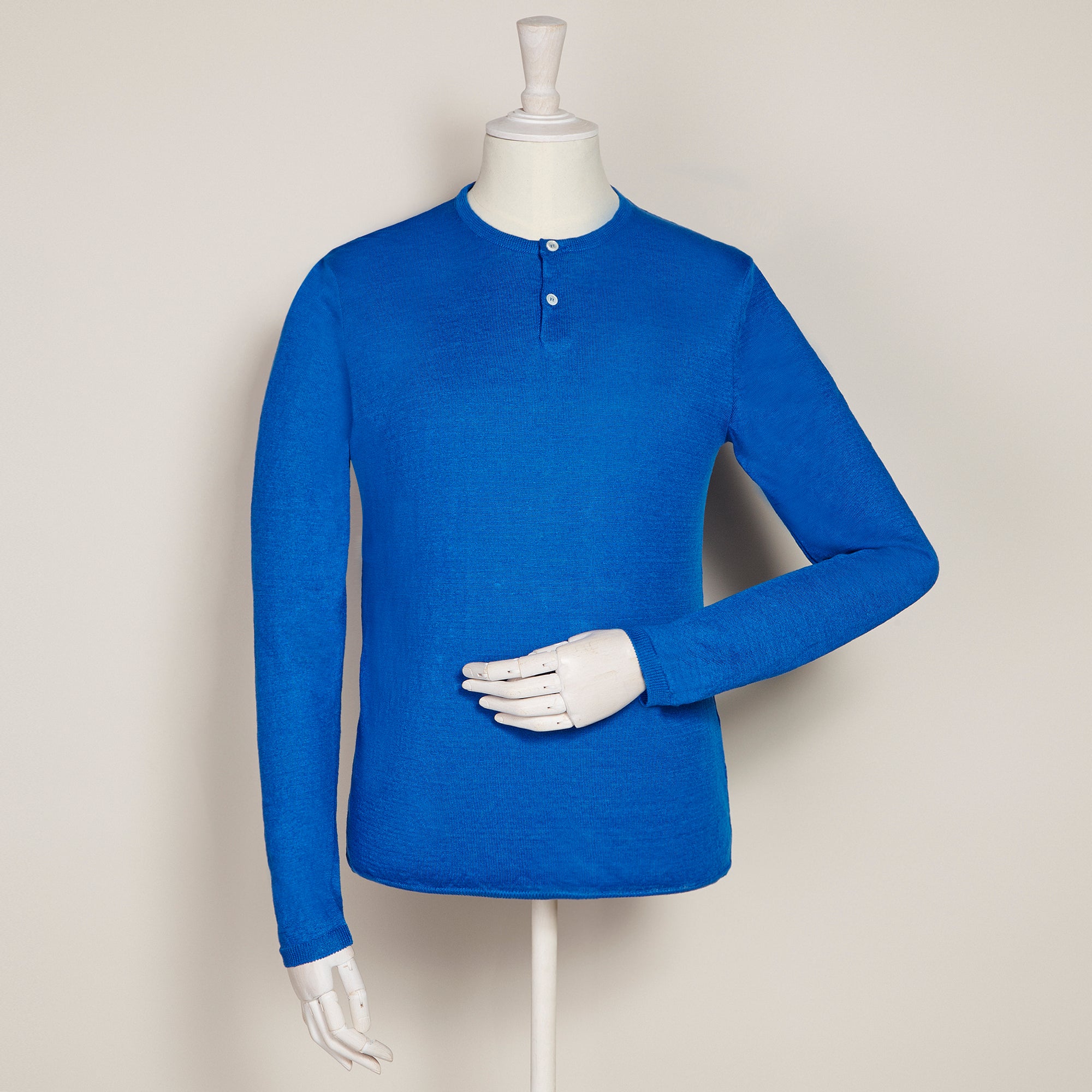 Knitted Linen Henley Shirt In China Blue