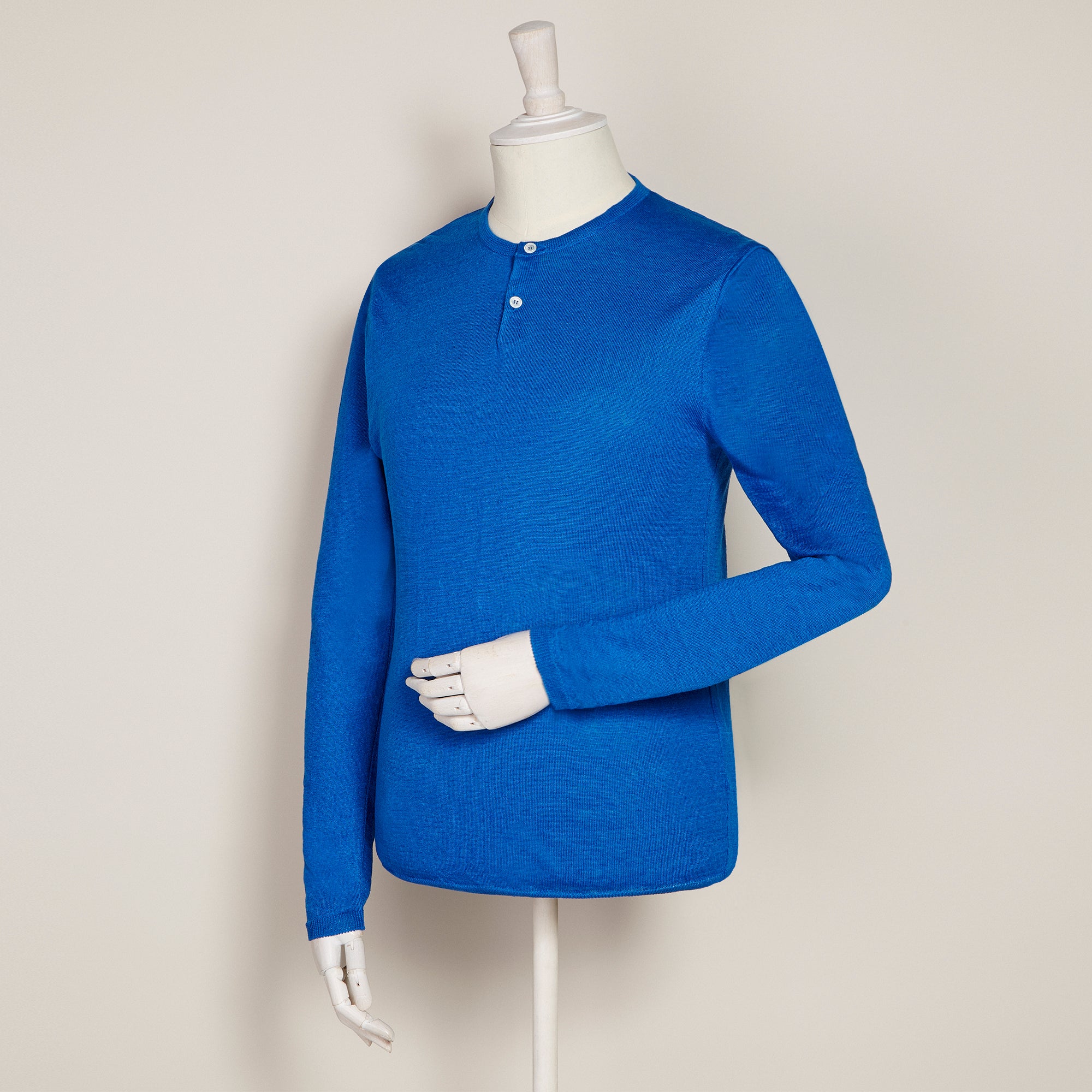 Knitted Linen Henley Shirt In China Blue