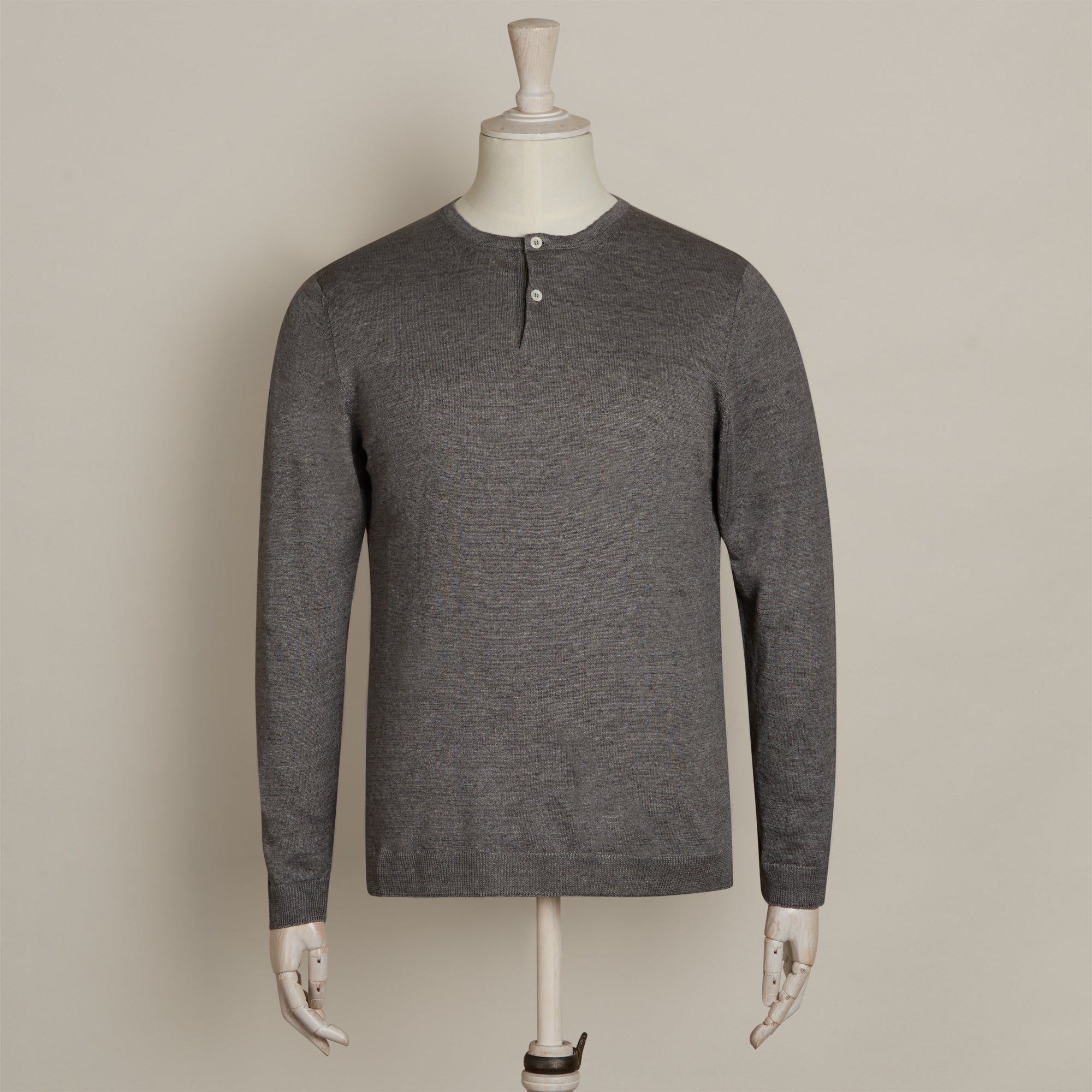 Knitted Linen Henley Shirt In Grey