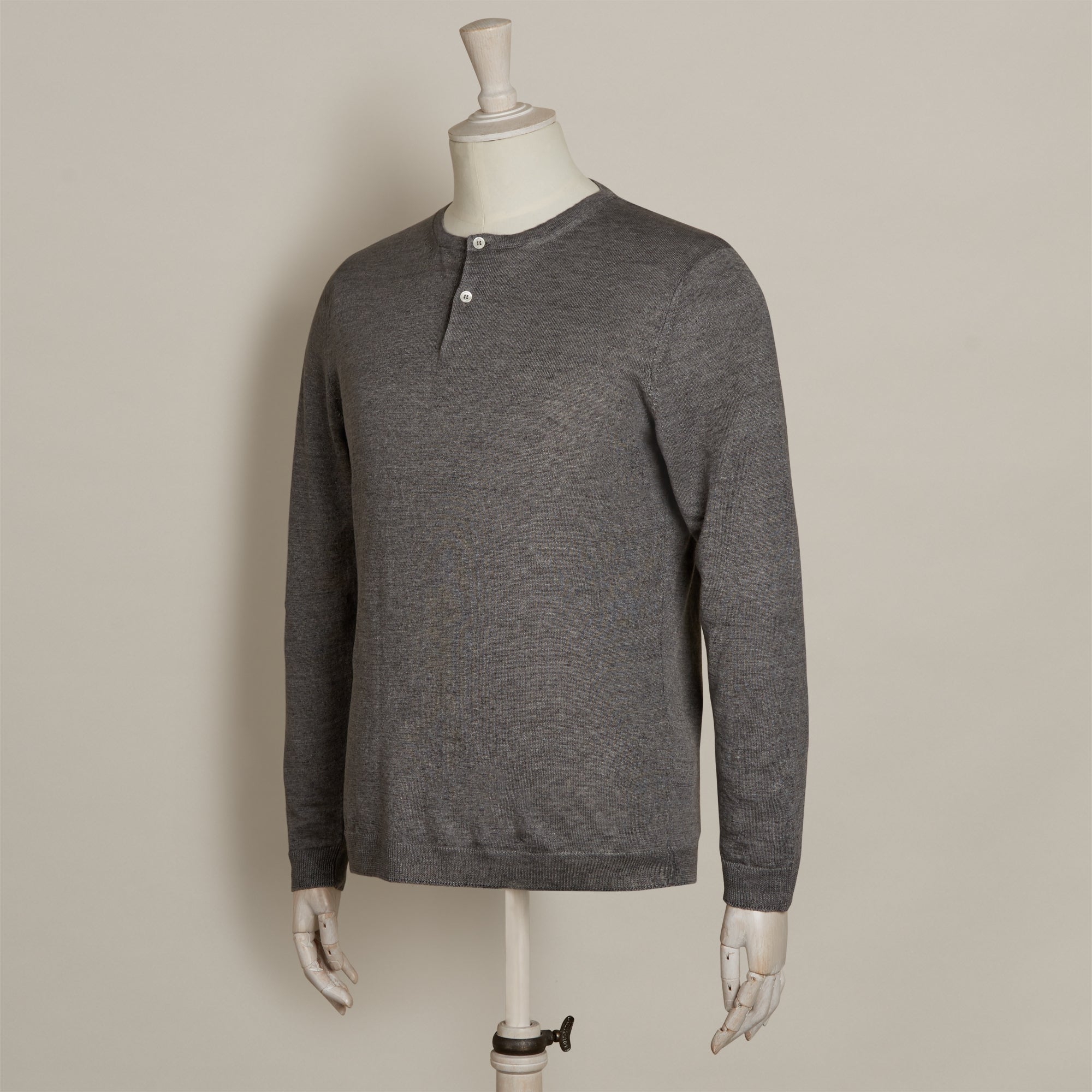 Knitted Linen Henley Shirt In Grey