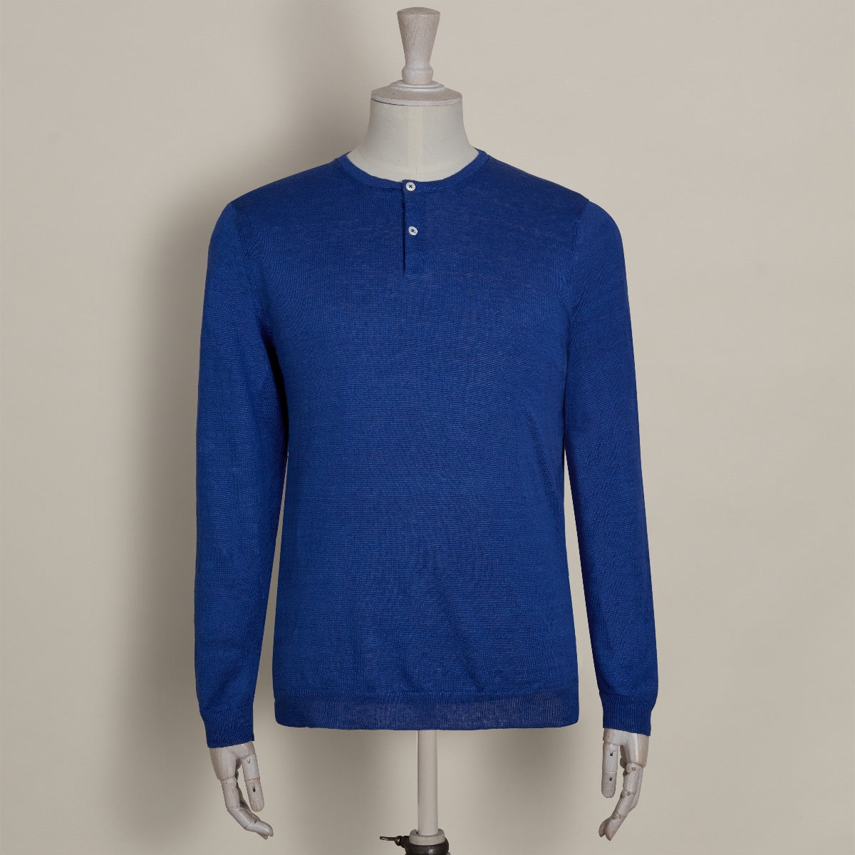 Knitted Linen Henley Shirt Ocean