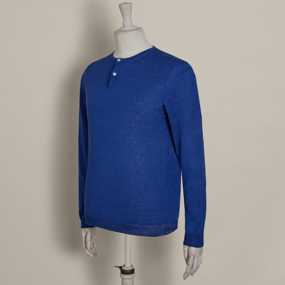 Knitted Linen Henley Shirt In Ocean