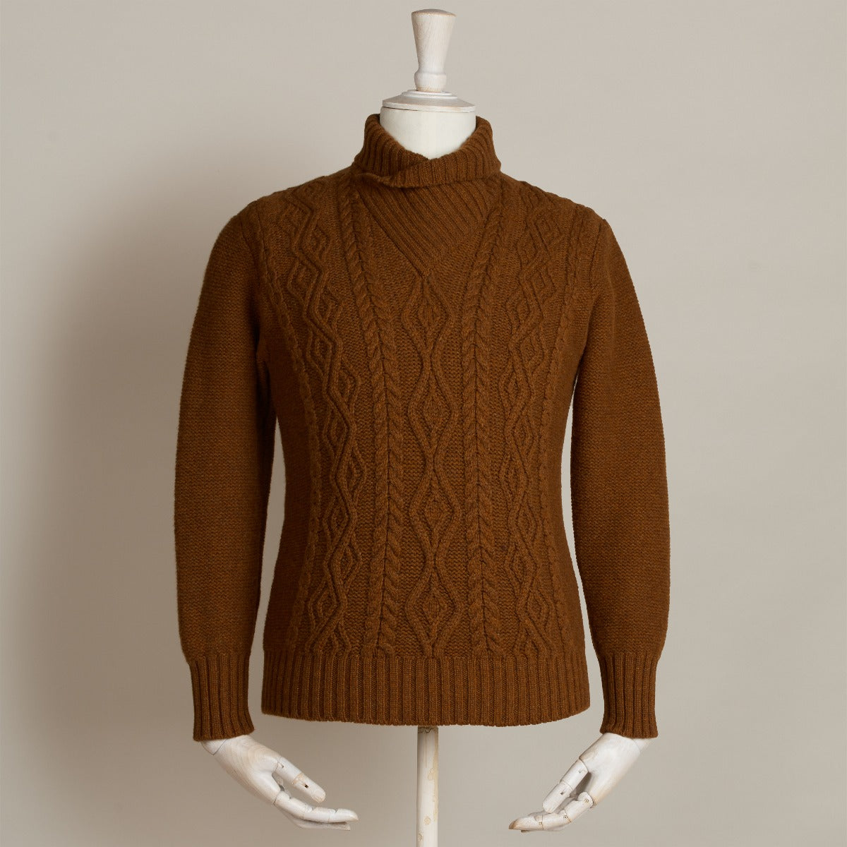 Shawl Collar Cable Sweater In Bracken