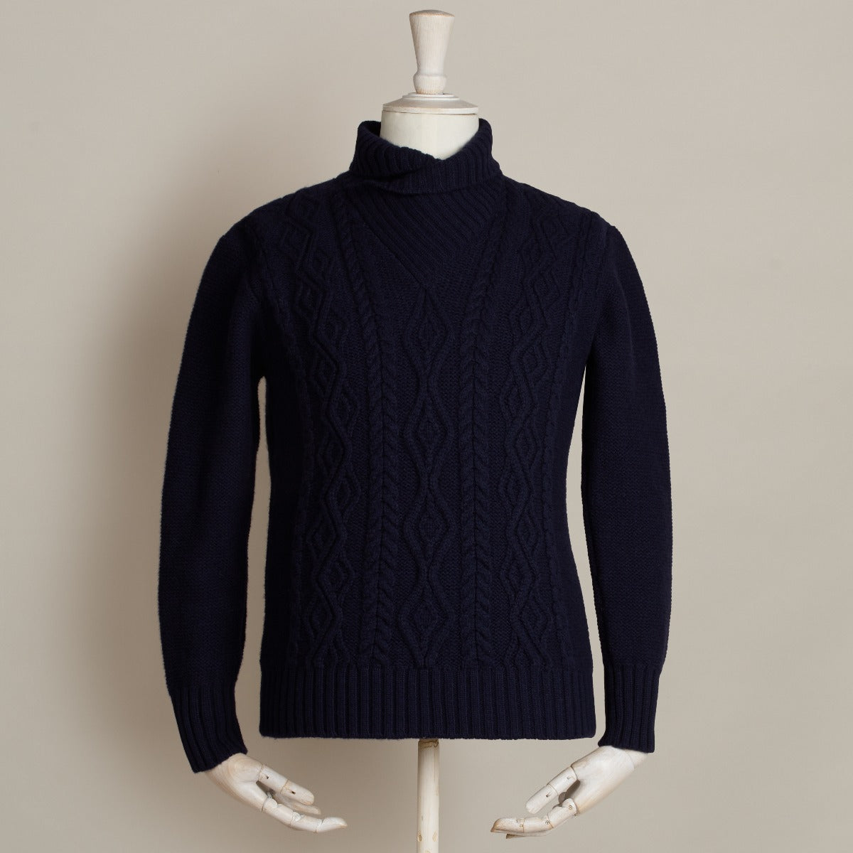 Shawl Collar Cable Sweater In Navy