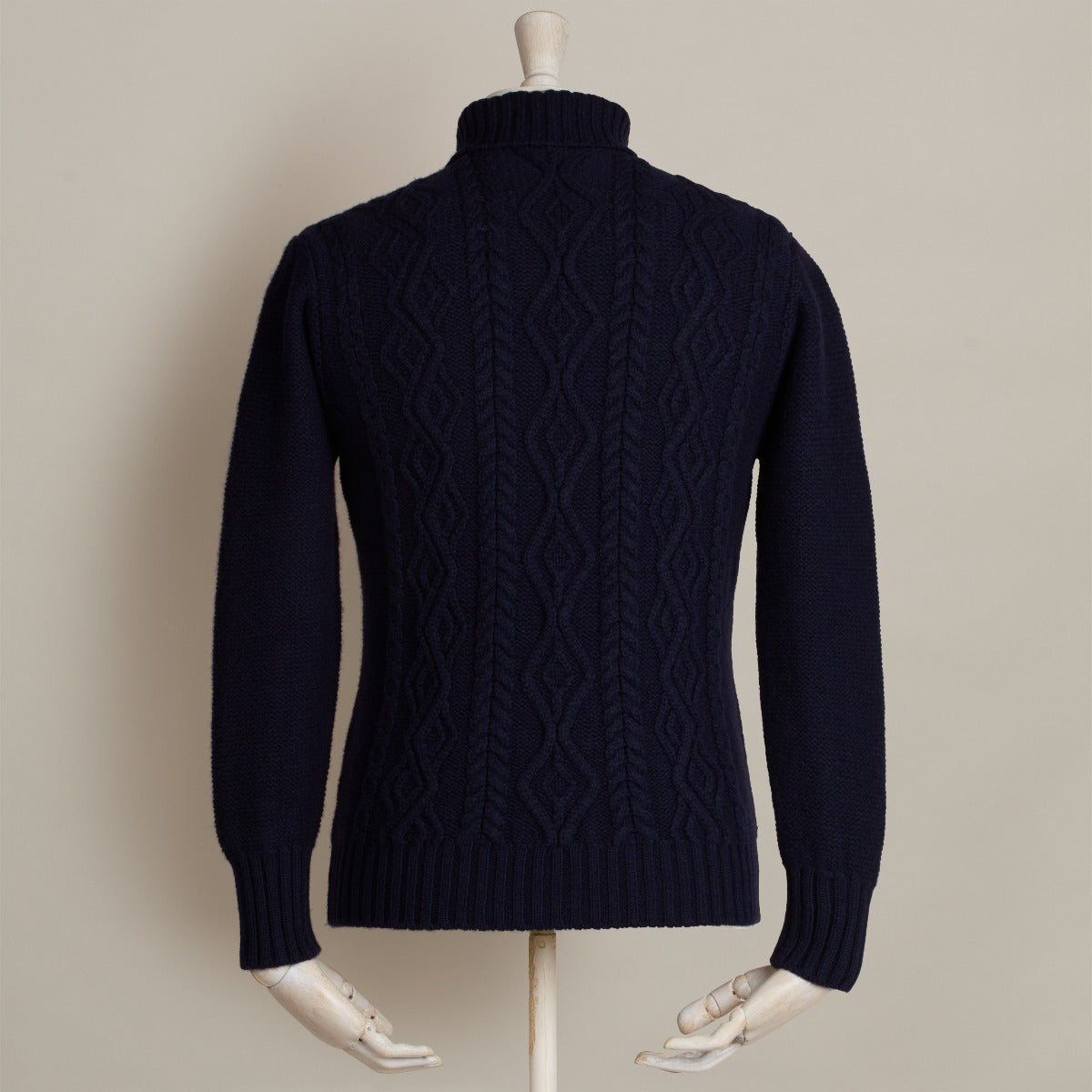 Shawl Collar Cable Sweater In Navy