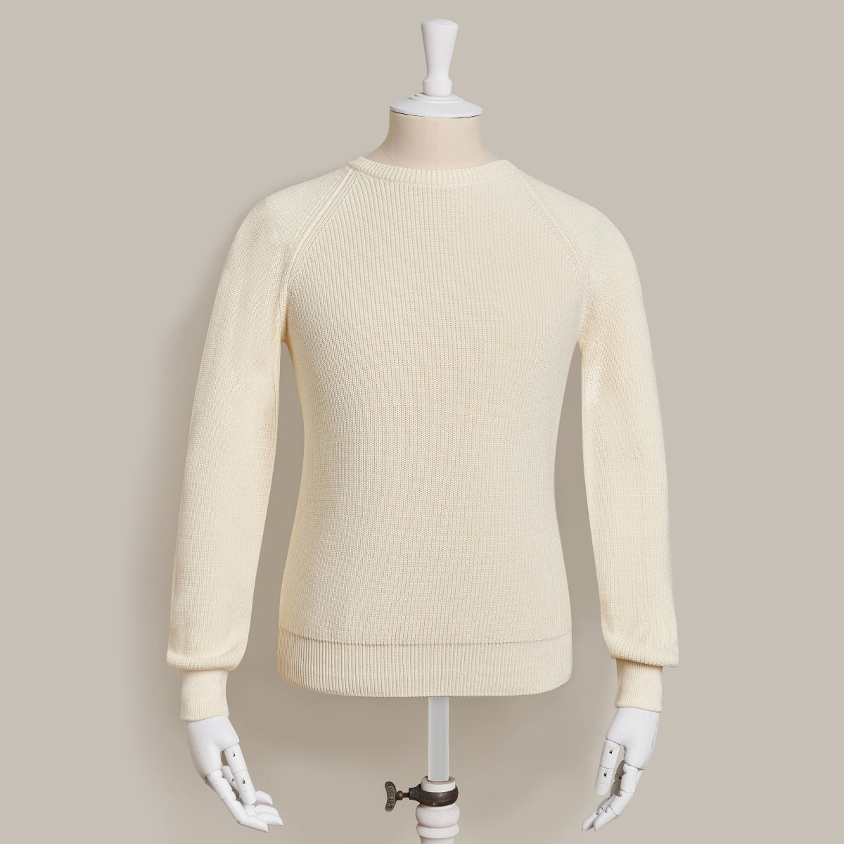 Cotton Ribbed Raglan Sleeved Sweater In Light Cream