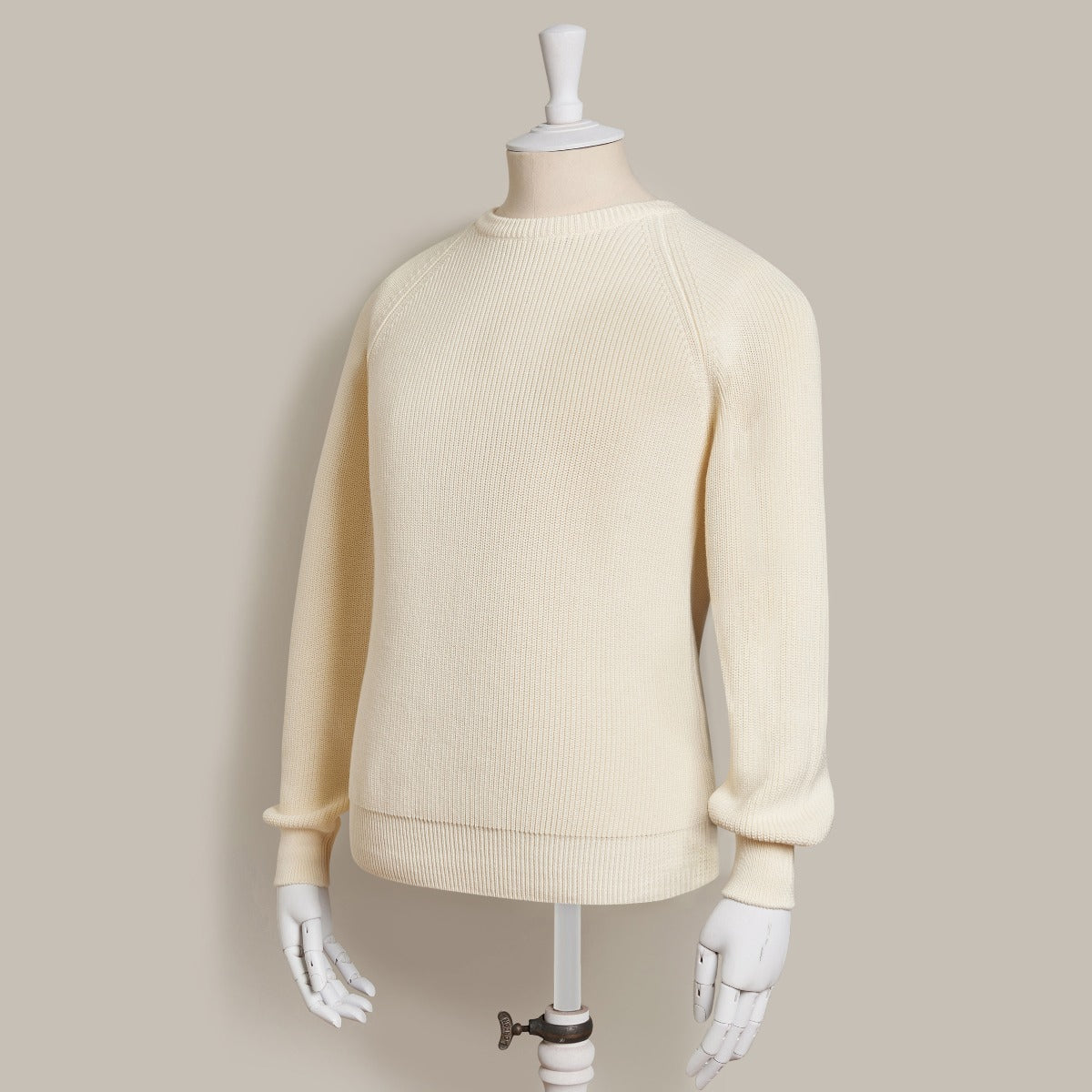 Cotton Ribbed Raglan Sleeved Sweater In Light Cream