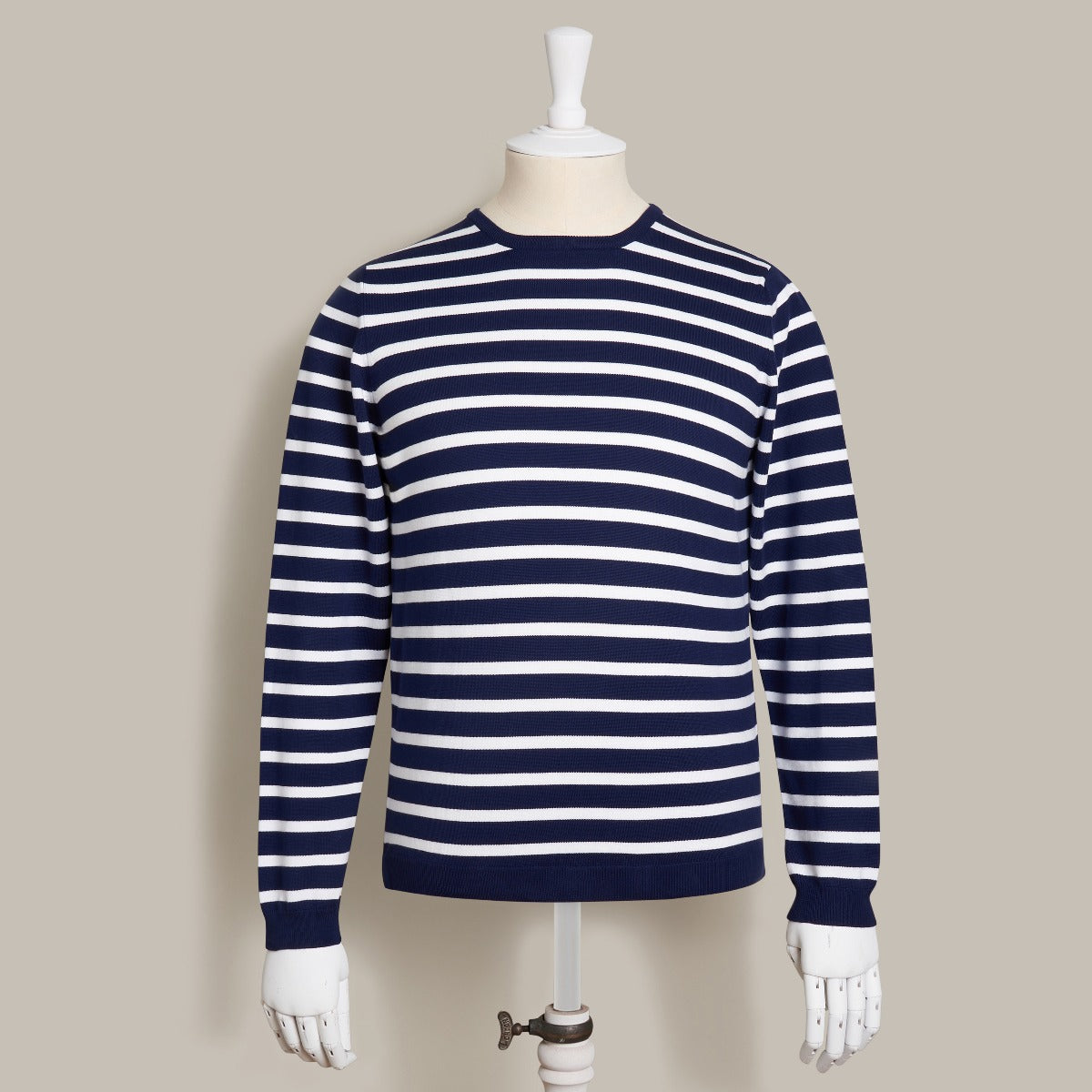 Soft Cotton Slim Striped Knitted Sweater In Navy