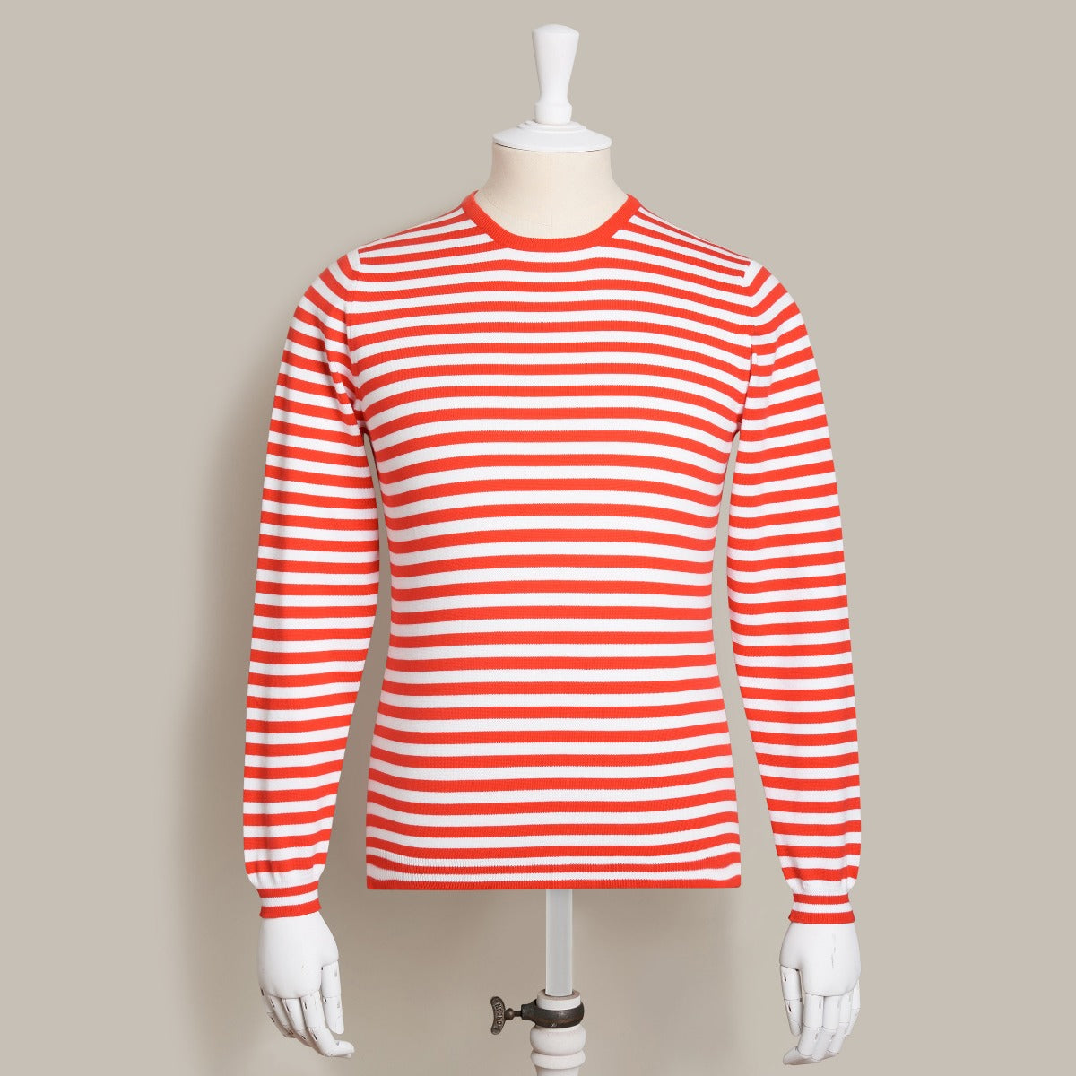 Soft Cotton Stripe Knitted Sweater In Red